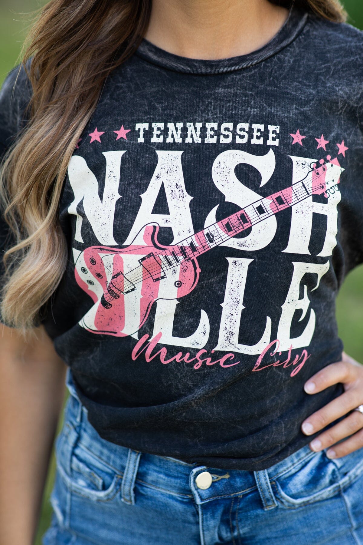 Black Washed Nashville Music City Graphic Tee - Filly Flair