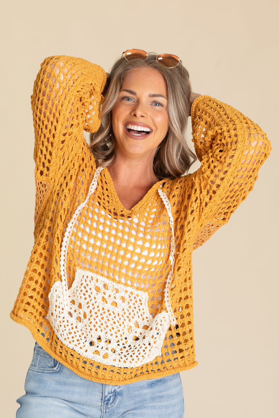 Orange Crochet Hoodie With Kangaroo Pocket