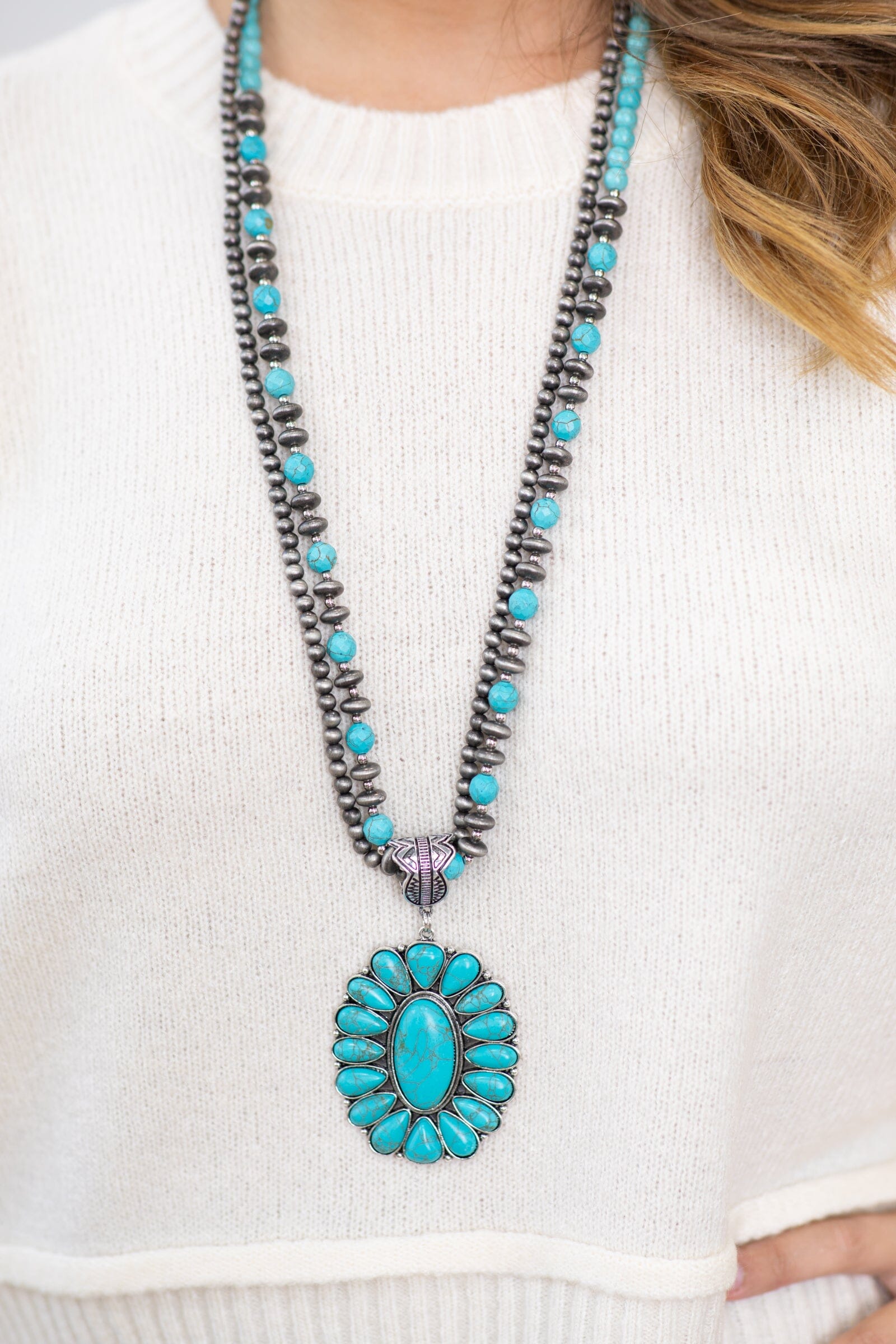 Turquoise Beaded Necklace and Earring Set - Filly Flair