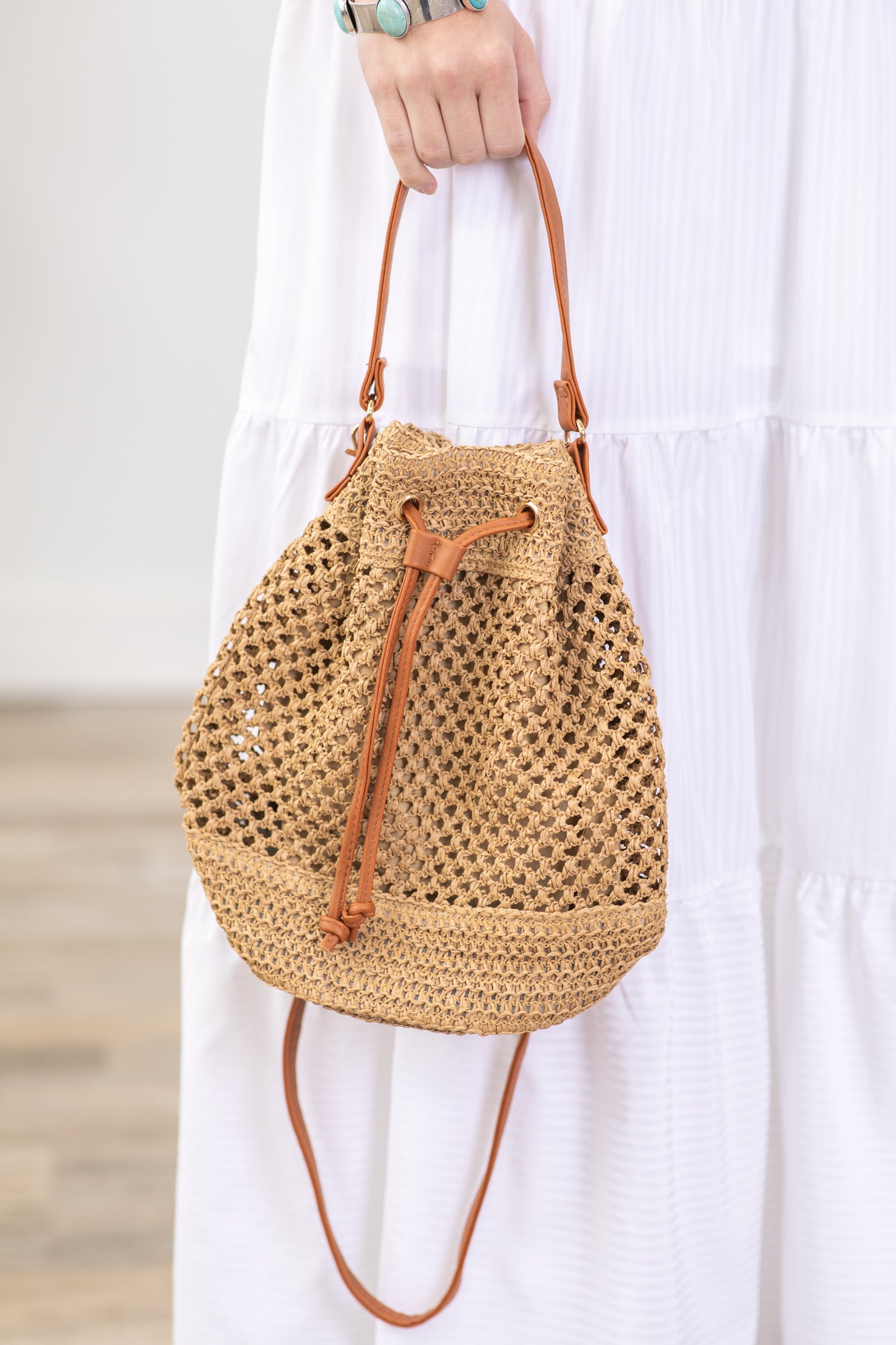 Tan Rope Woven Bucket Bag · Filly Flair