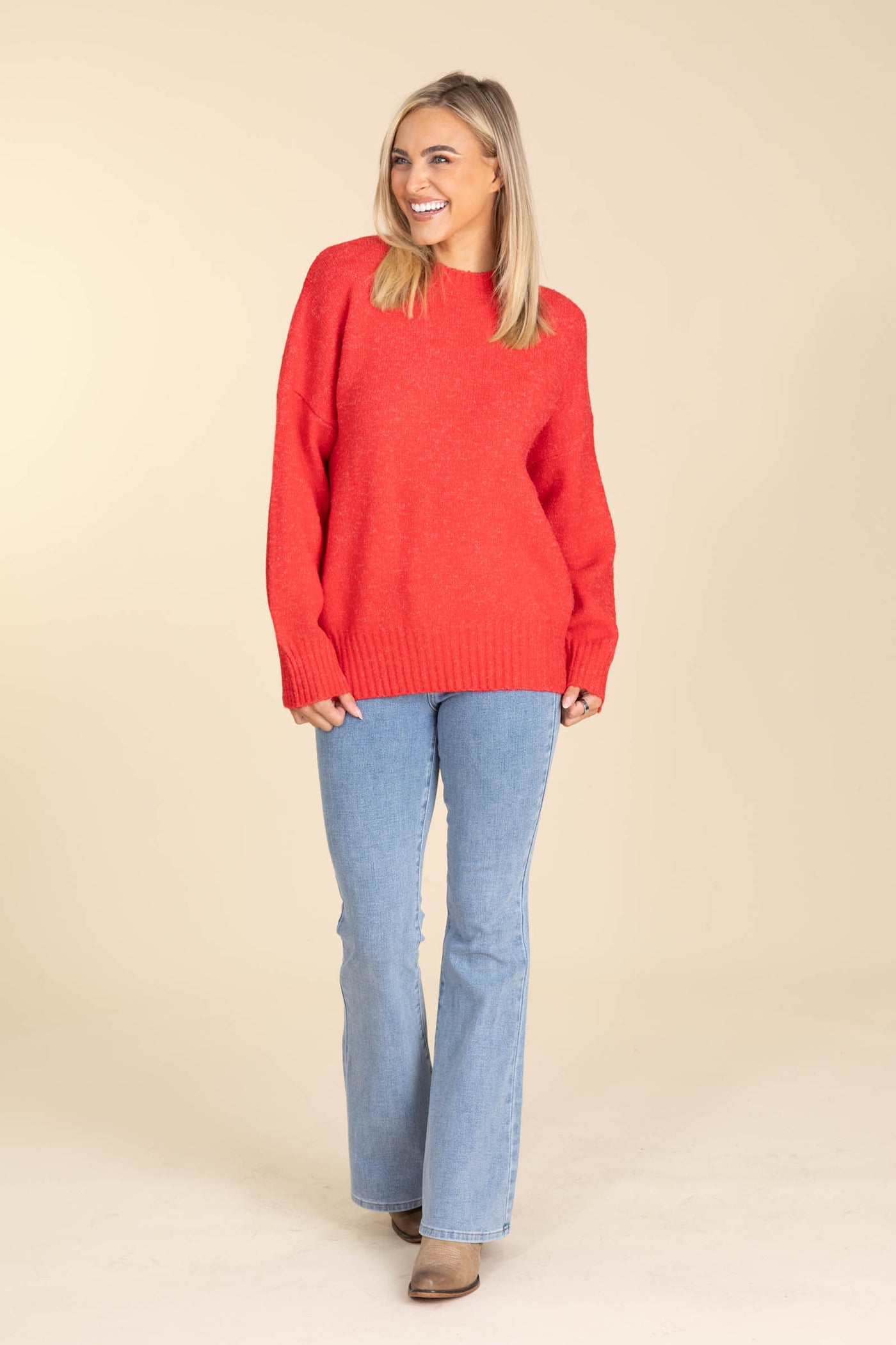Red Relaxed Drop Shoulder Sweater