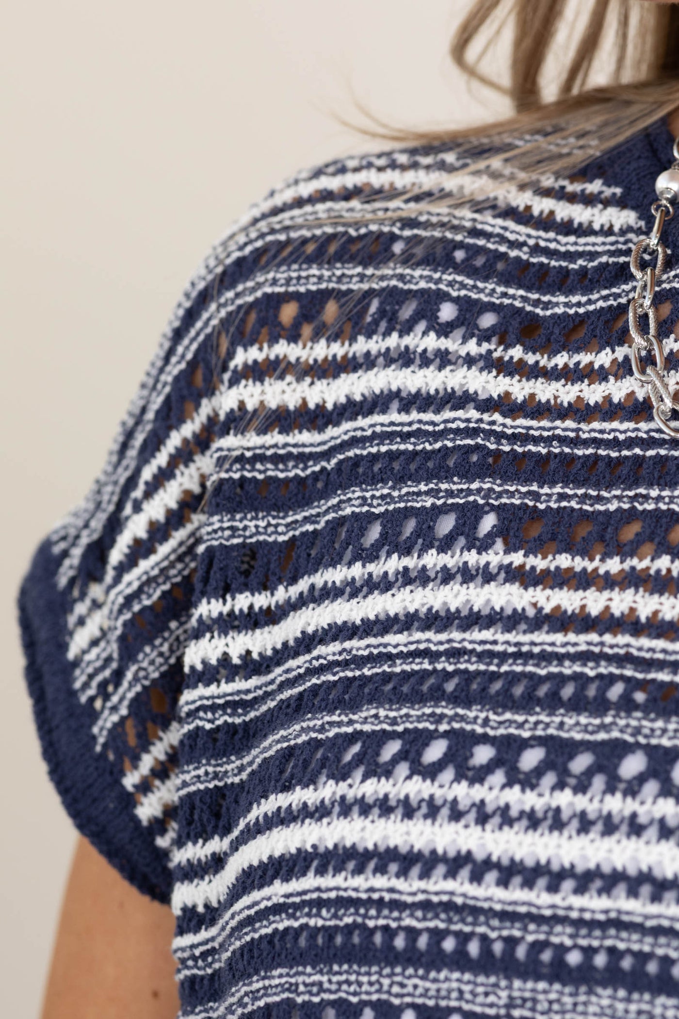 Lightweight Striped Crochet Knit Cap Sleeve Top