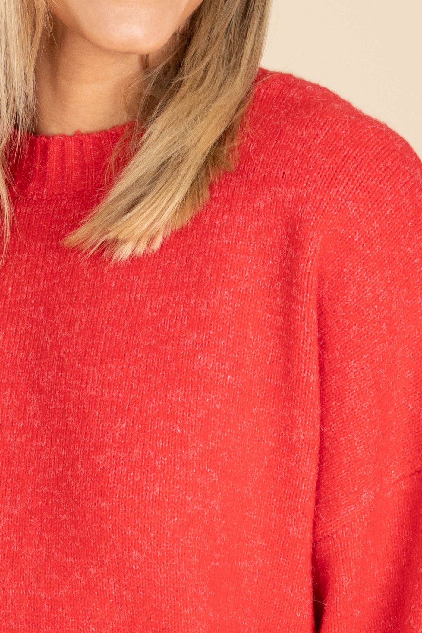 Red Relaxed Drop Shoulder Sweater