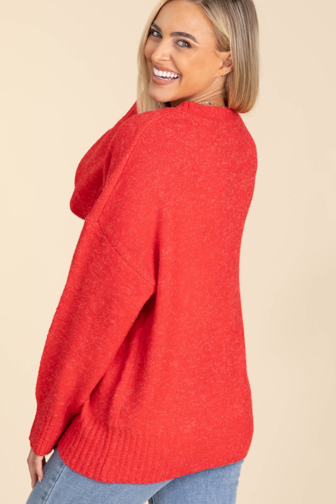 Red Relaxed Drop Shoulder Sweater