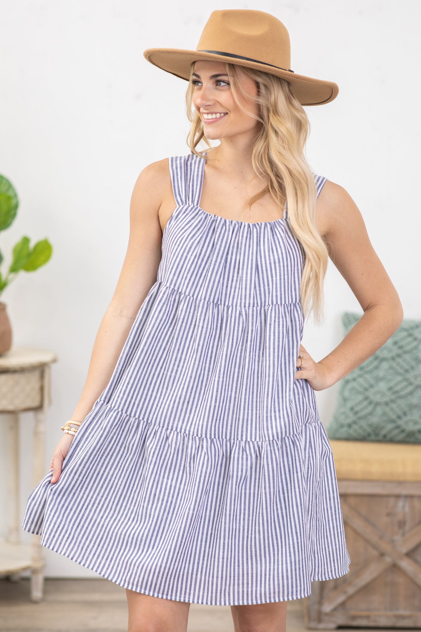 Denim Blue Tiered Flowy Dress Filly Flair Denim Blue Tiered Flowy Dress Filly Flair