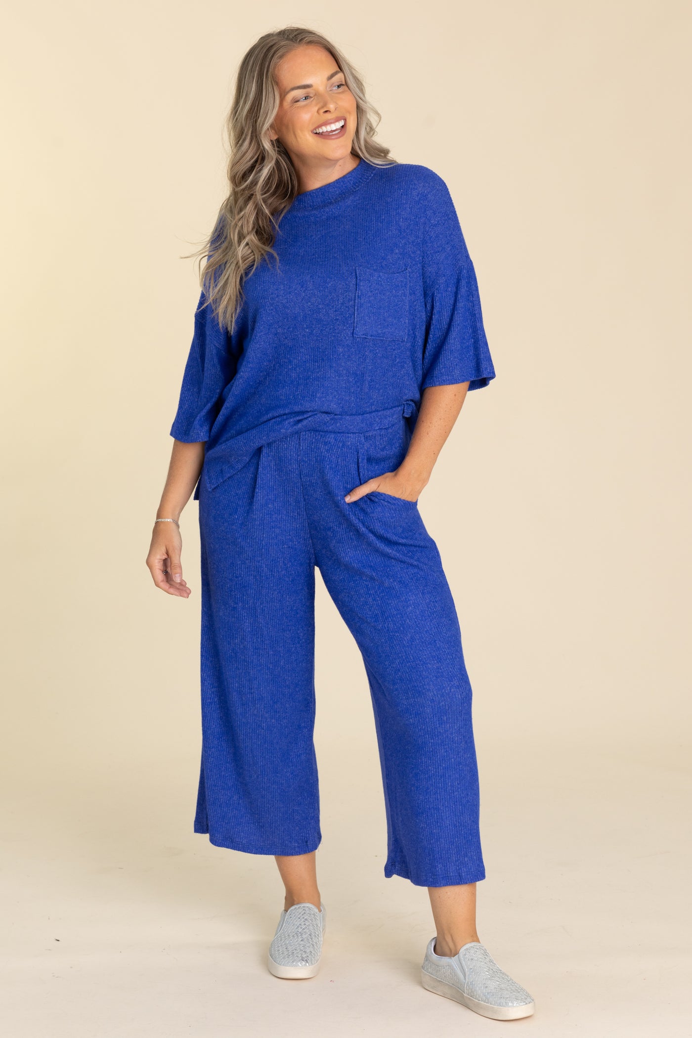 Royal Blue Brushed Rib Pants