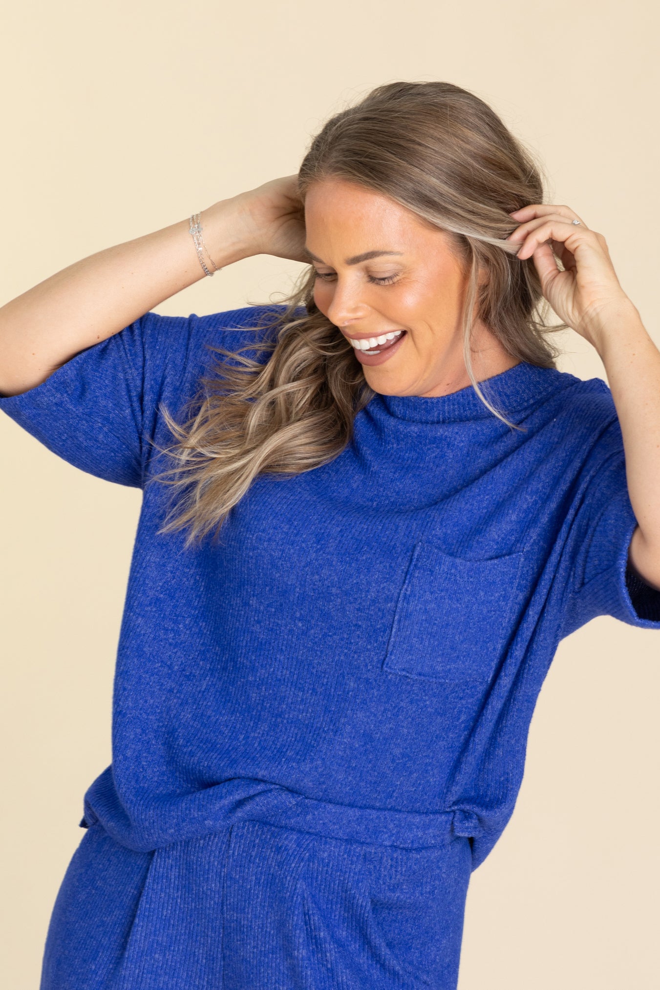Royal Blue Brushed Rib Pocket Knit Top