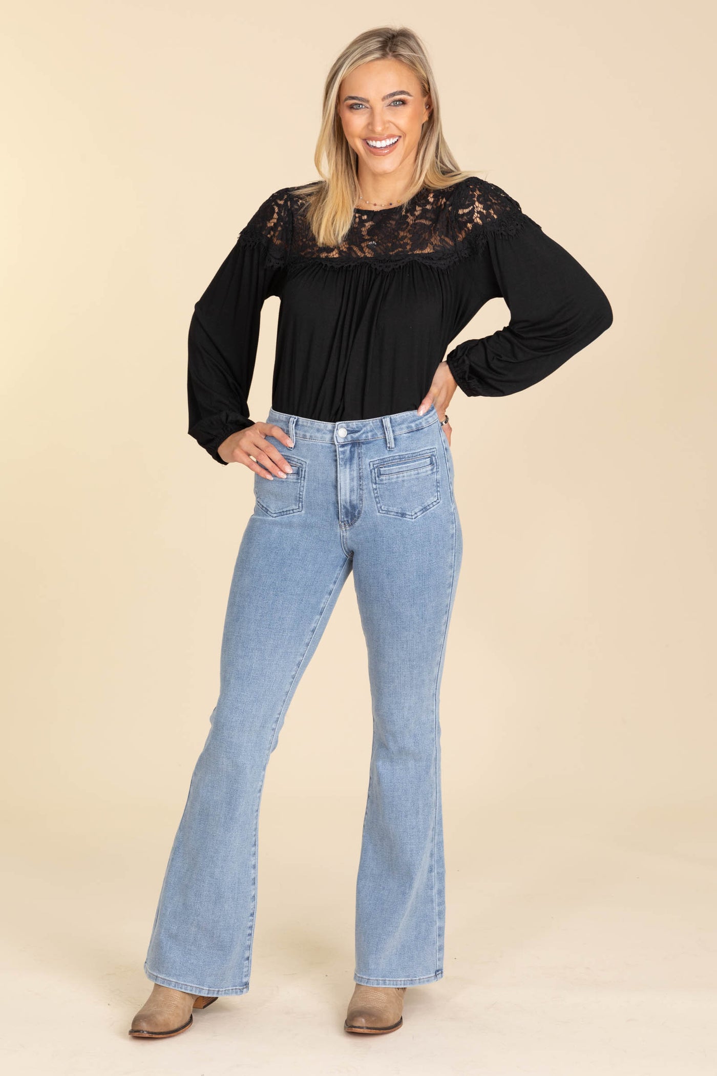 Judy Blue Medium Flare Front Patch Pocket Jean