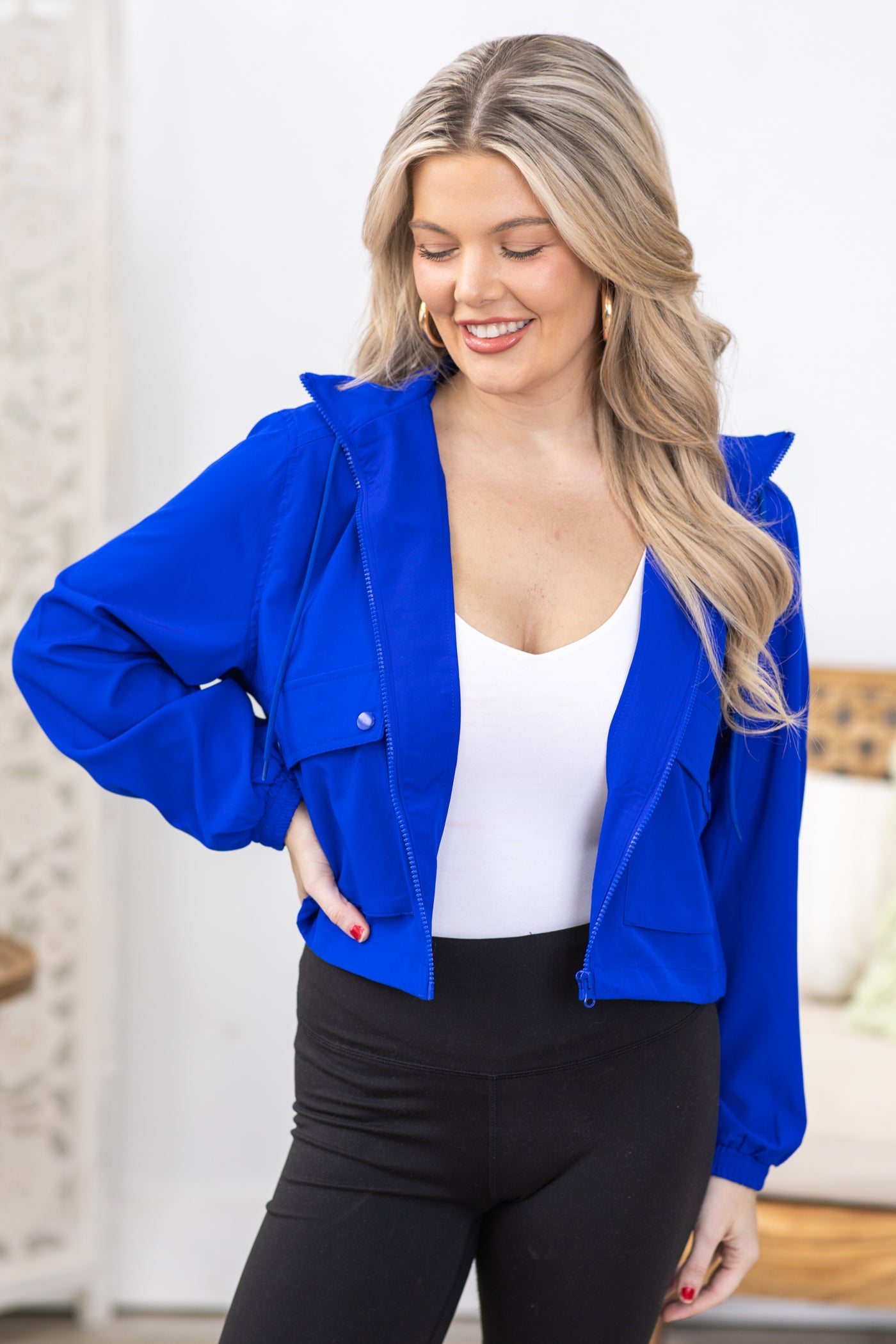 Blue Hooded Jacket With Drawstring