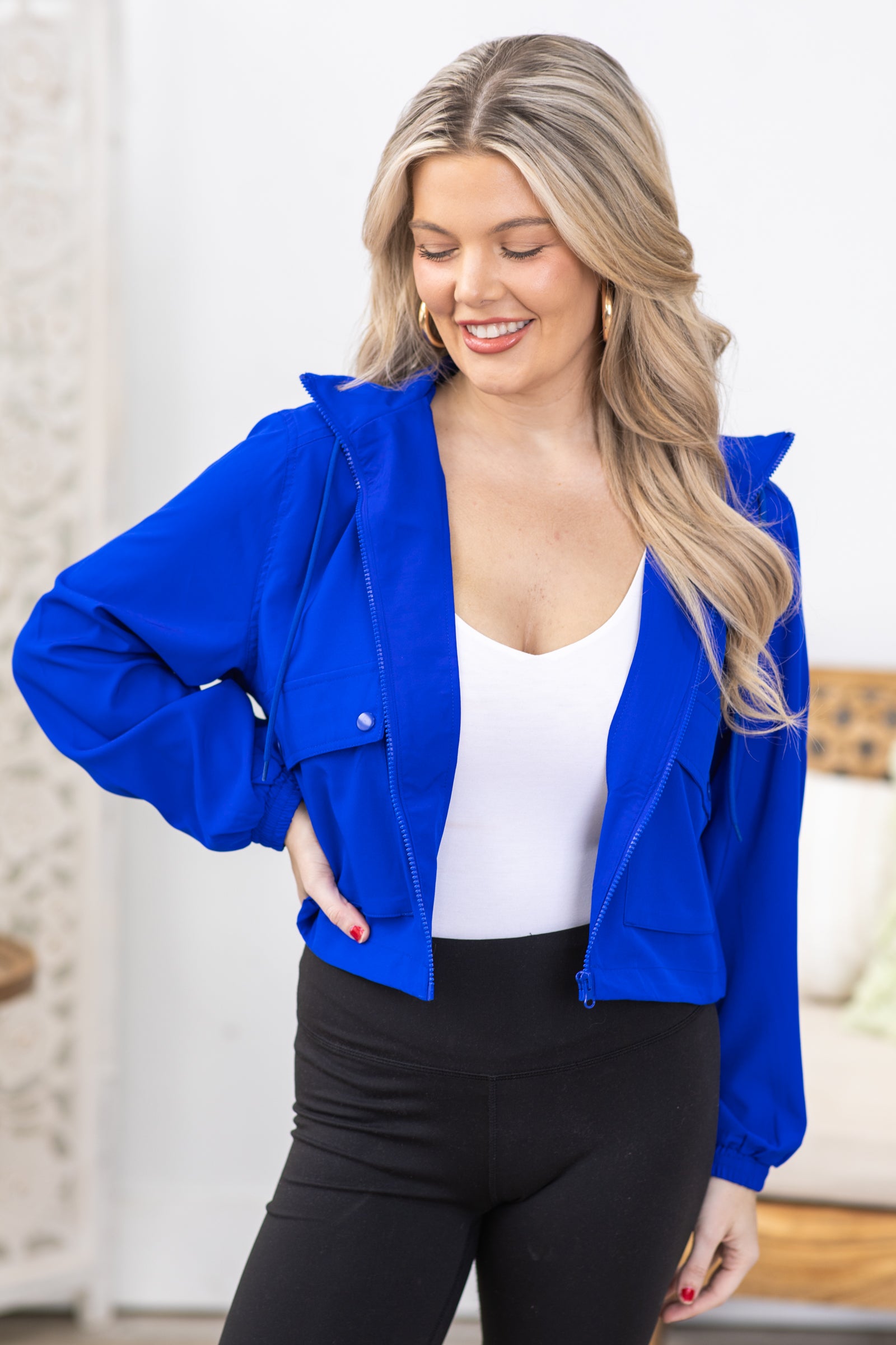 Blue Hooded Jacket With Drawstring