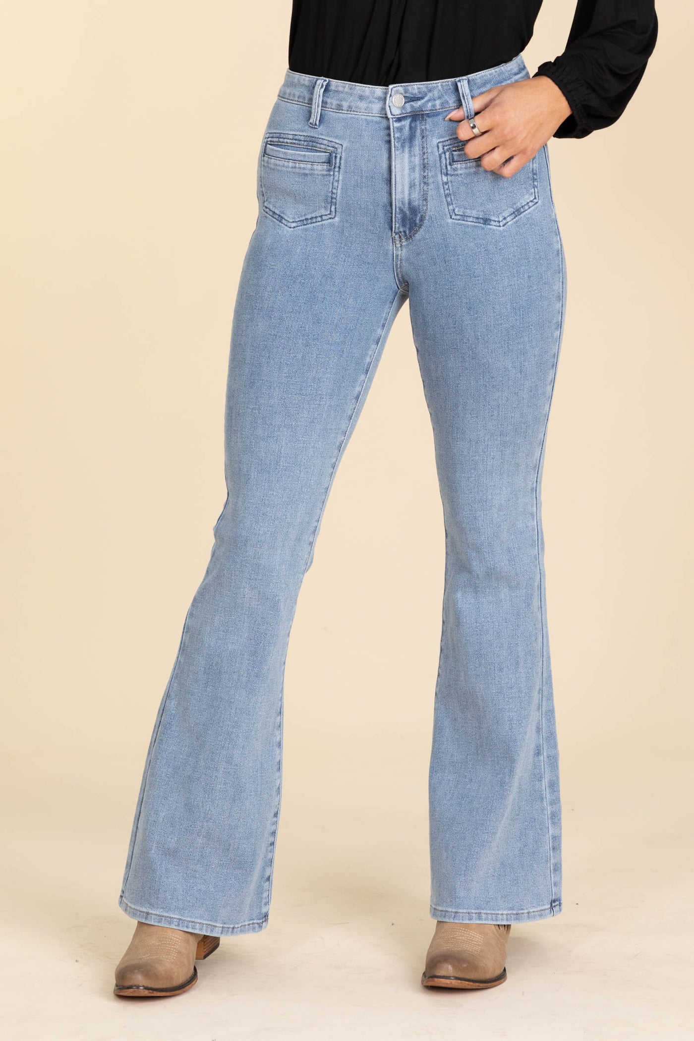Judy Blue Medium Flare Front Patch Pocket Jean