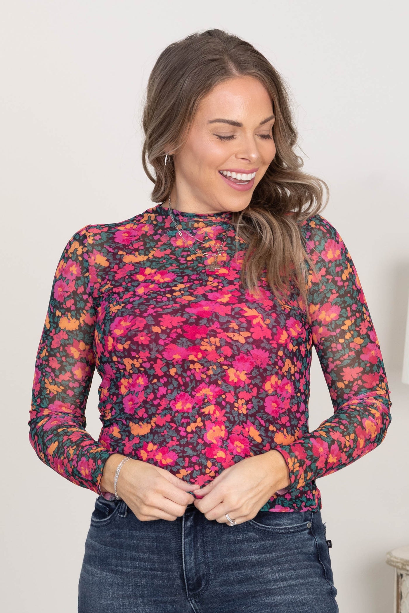 Rose Floral Mesh Knit Top
