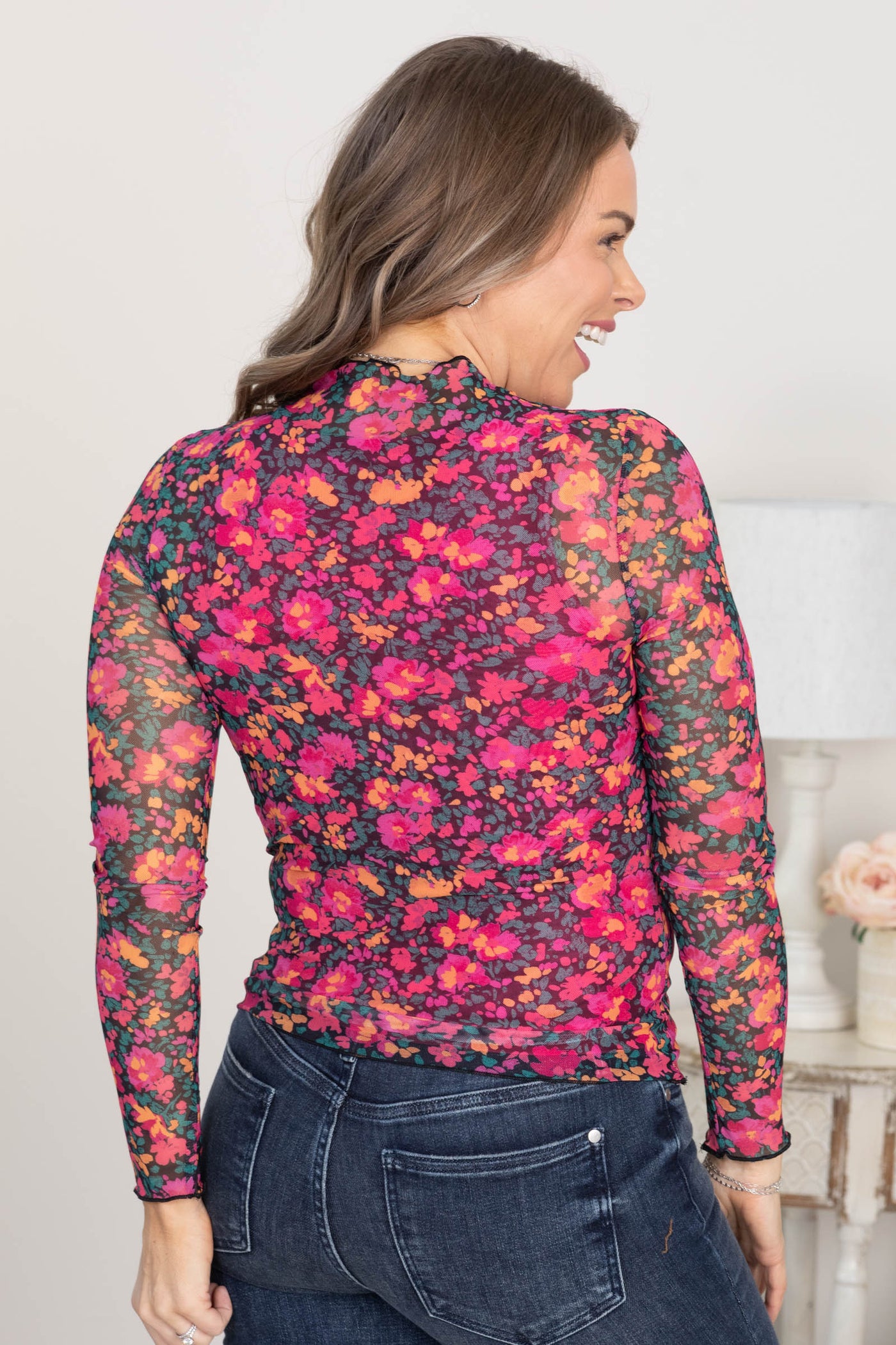 Rose Floral Mesh Knit Top