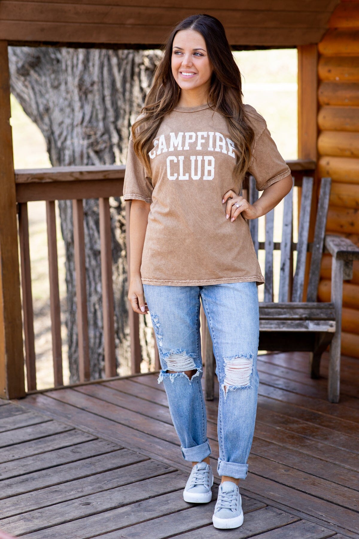 Taupe Washed Campfire Club Graphic Tee - Filly Flair