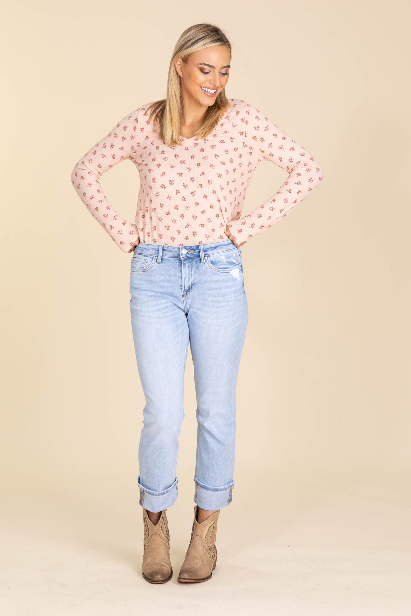 Mica Denim Light Wash Mid Rise Cuffed Jean