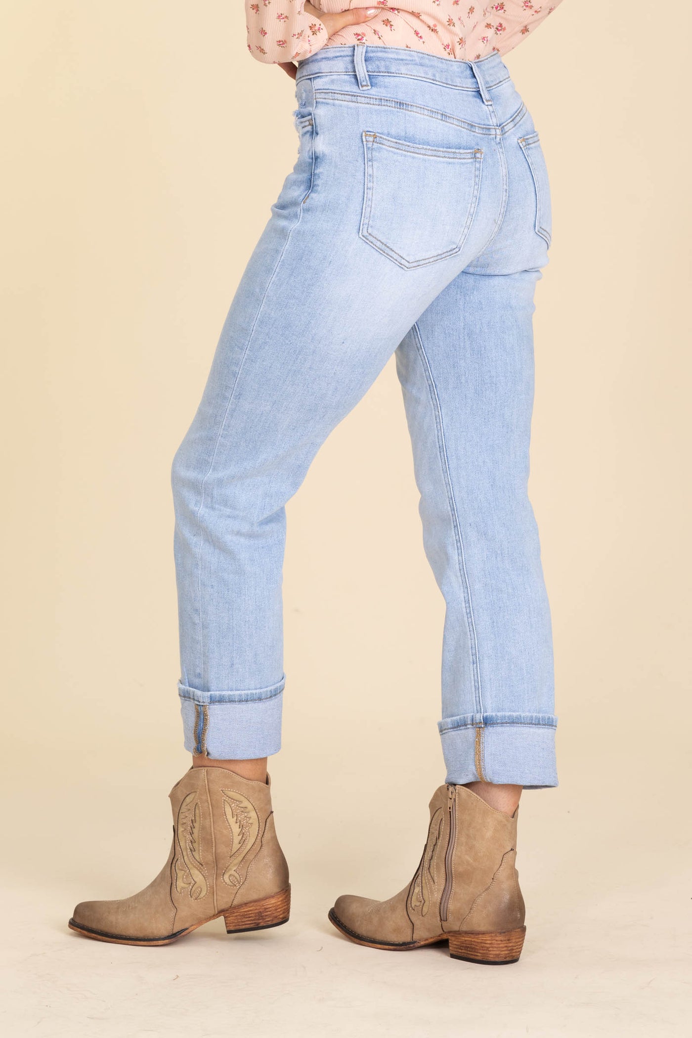 Mica Denim Light Wash Mid Rise Cuffed Jean