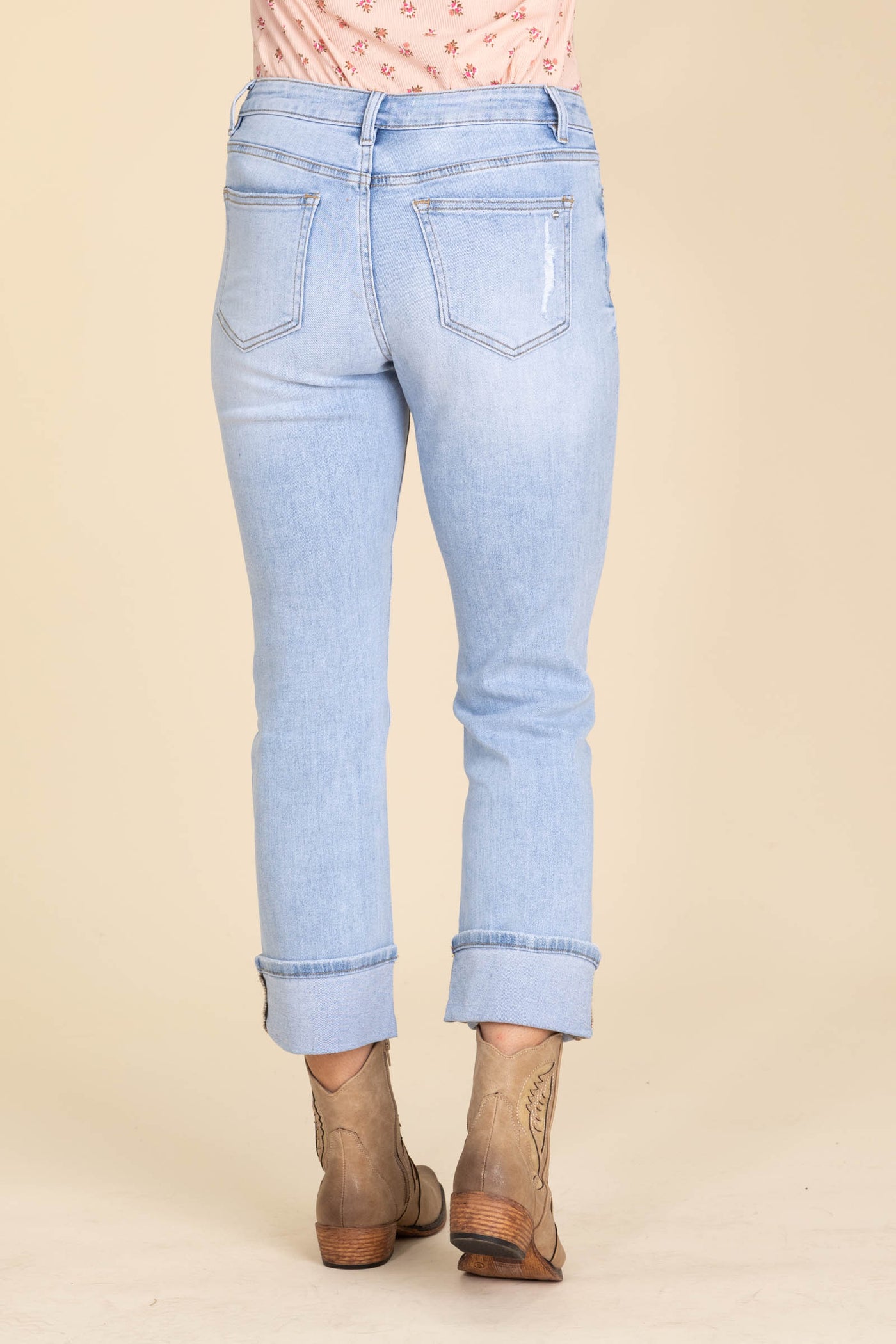 Mica Denim Light Wash Mid Rise Cuffed Jean