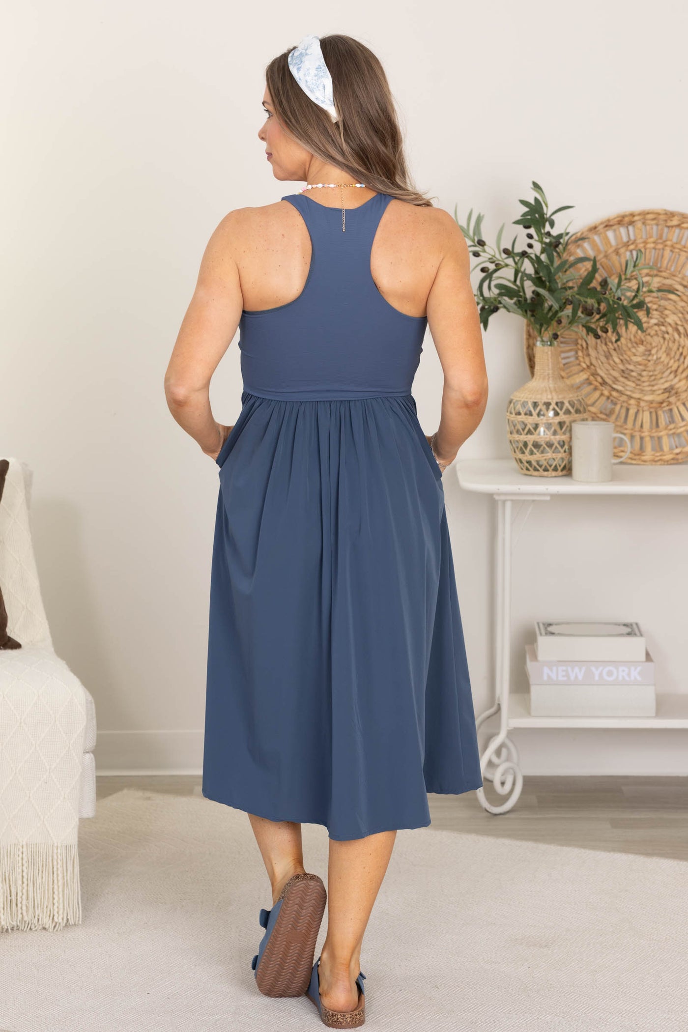 Slate Blue Breeze Rib Tank Midi Dress
