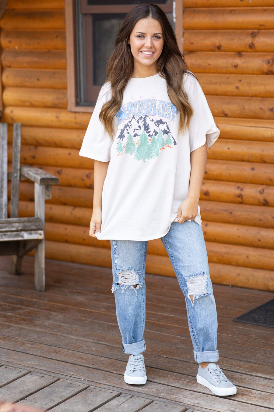 Beige Wanderlust Mountains Graphic Tee - Filly Flair