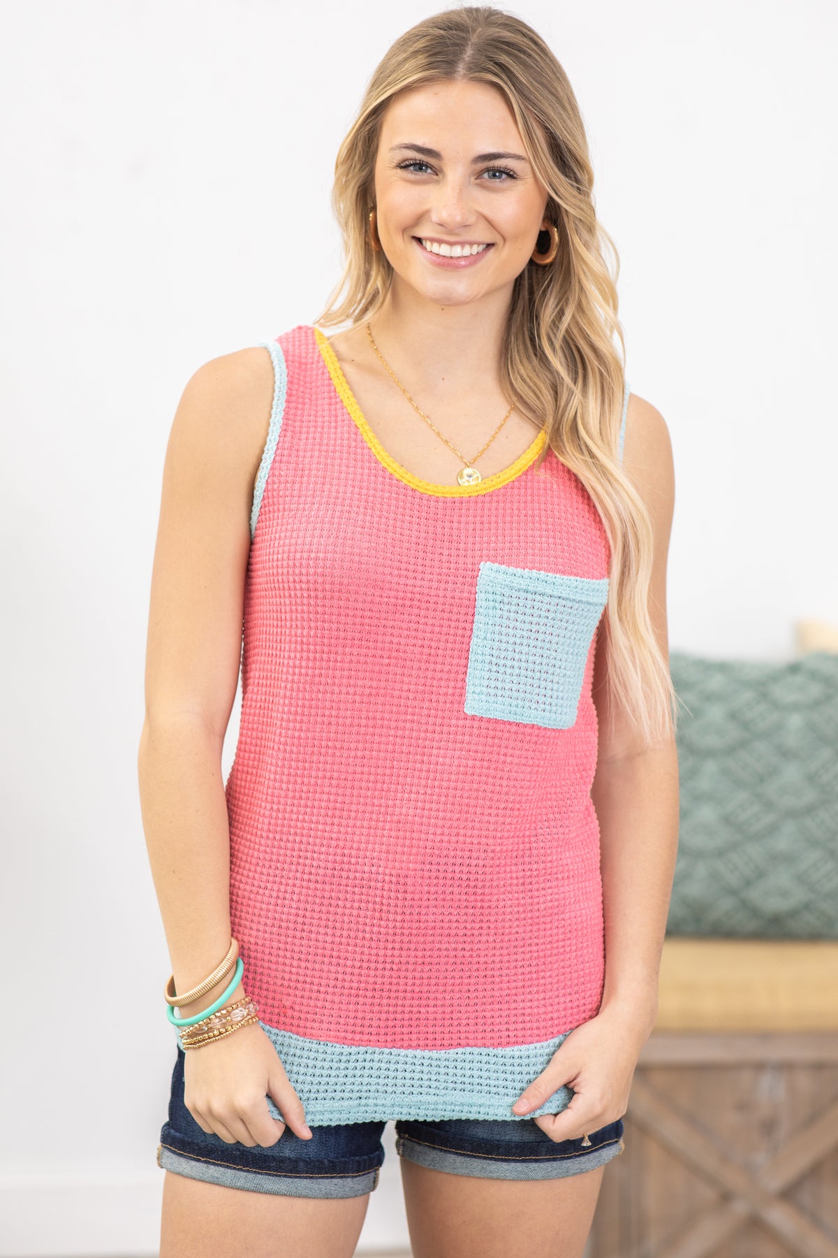 Pink Colorblock Pink Colorblock Waffle Knit Top · Filly Flair
