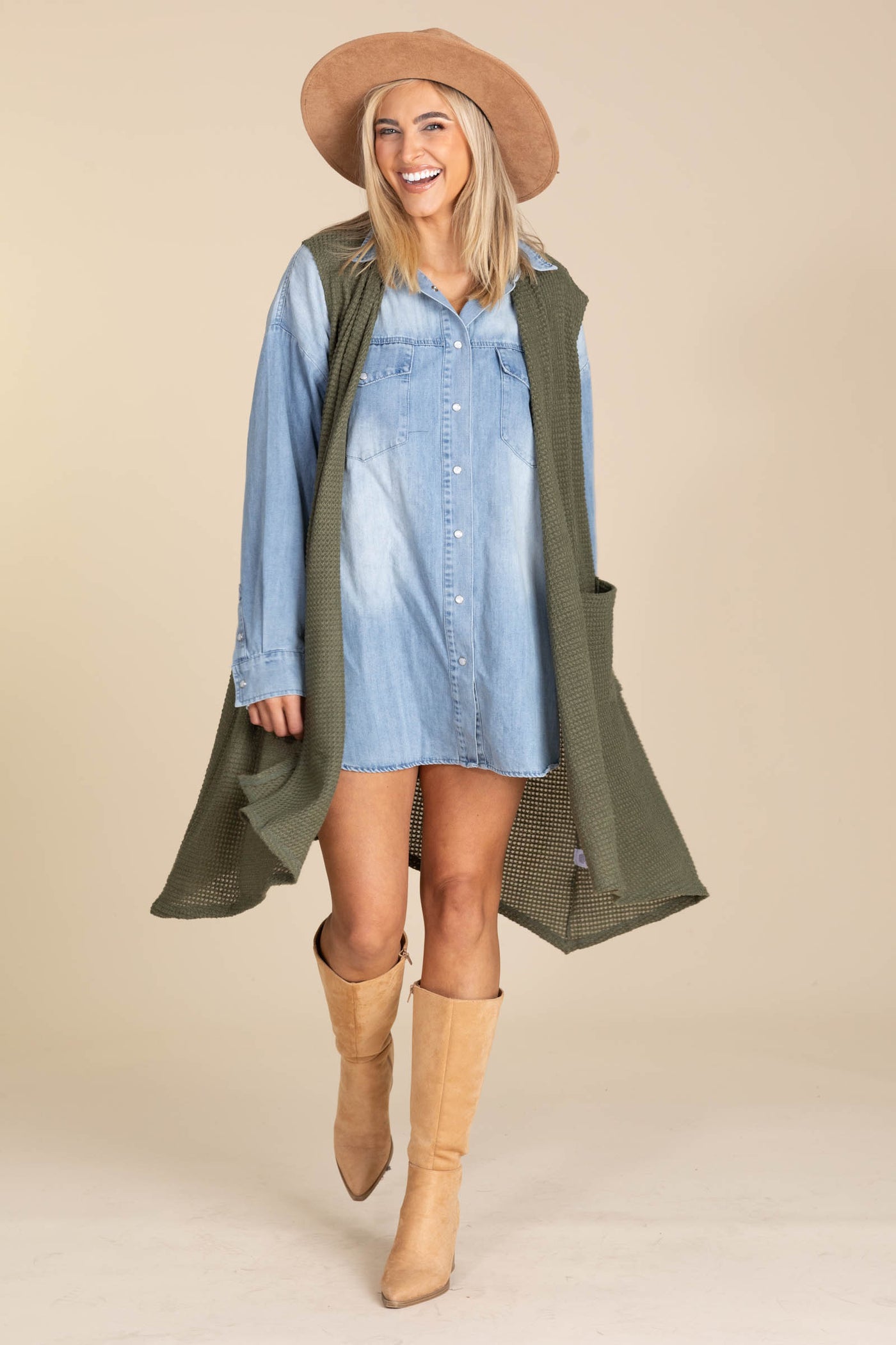 Light Denim Long Sleeve Knit Dress