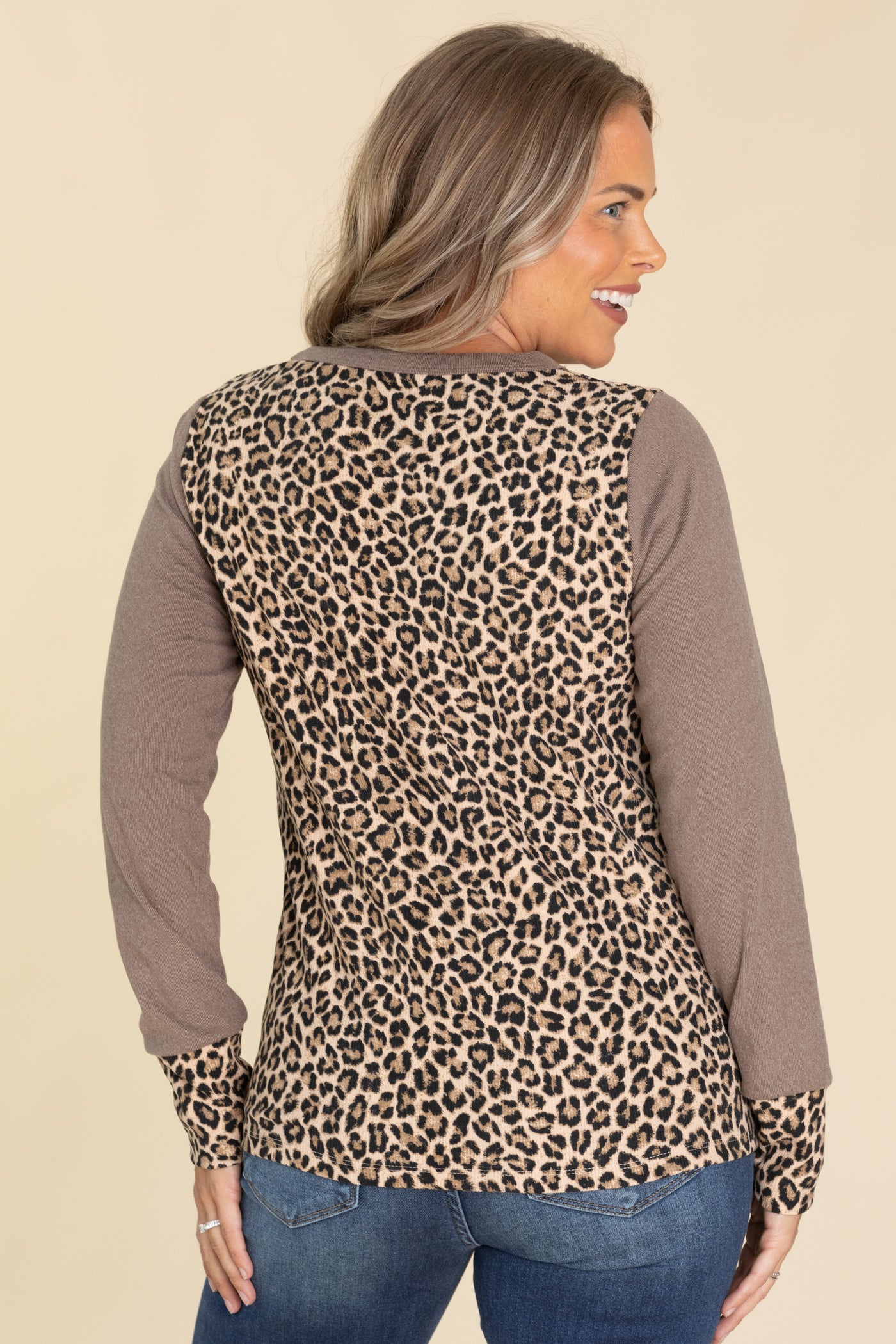 Mocha Leopard Long Sleeve Knit Top