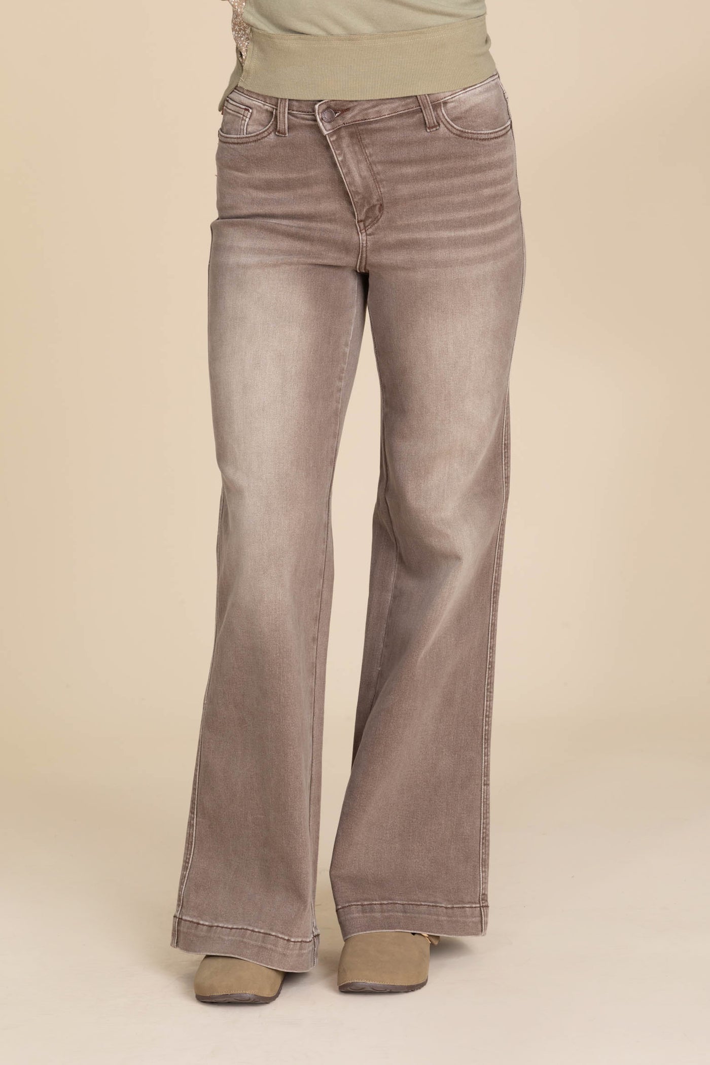 Judy Blue Mocha Dyed Wide Leg Criss Cross Jean