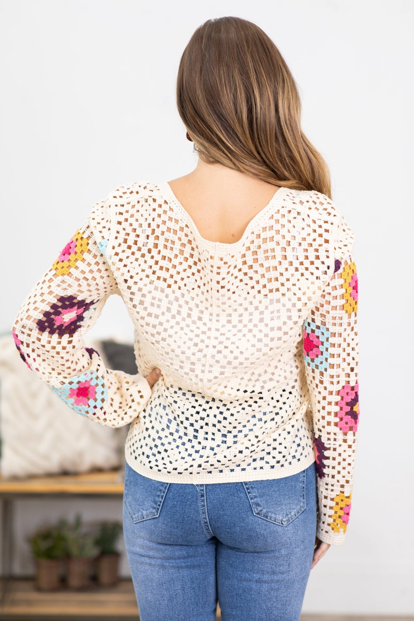 Ivory Multicolor Crochet Lightweight Sweater - Filly Flair