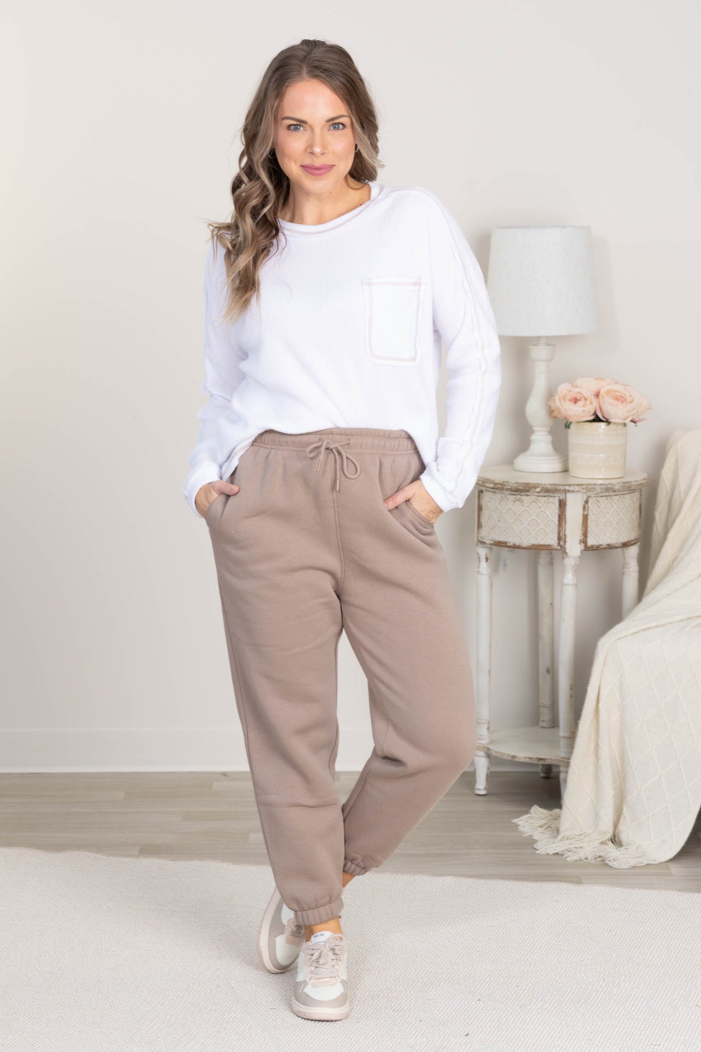 Mocha Fleece Drawstring Joggers