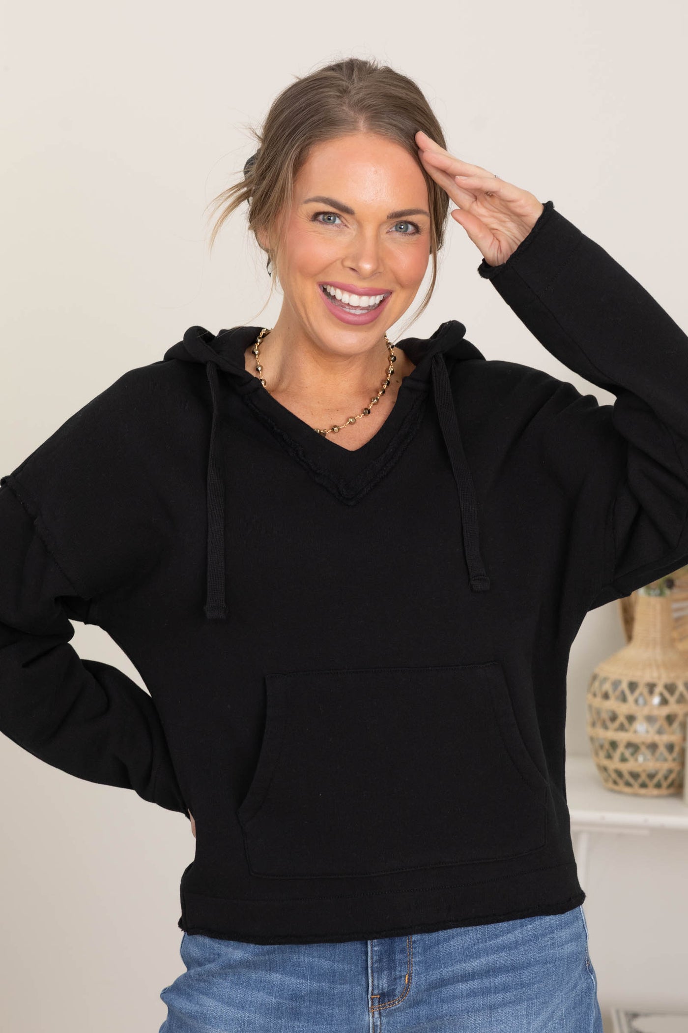 V-Neck Cotton Drawstring Hoodies