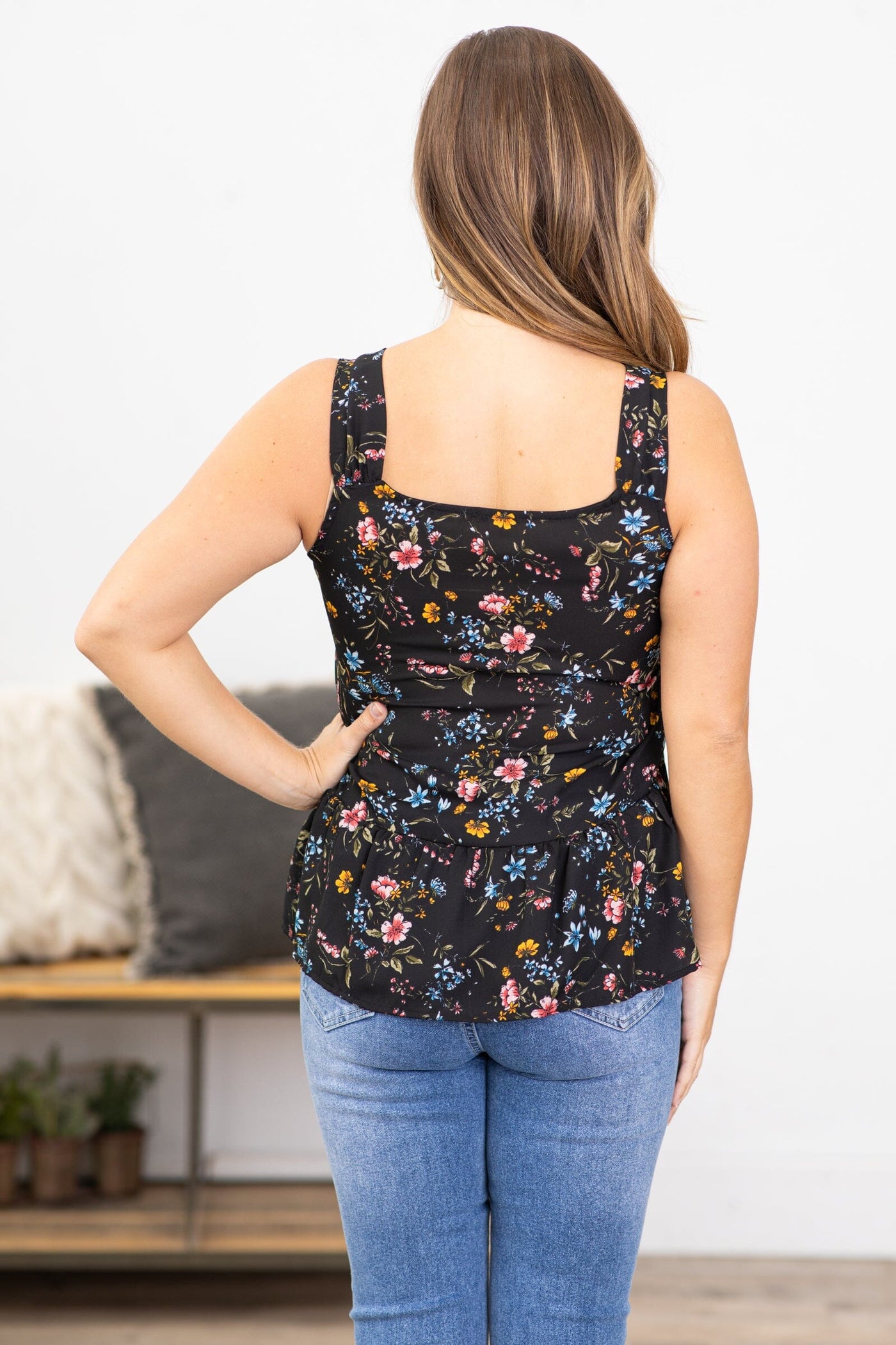 Black Multicolor Floral Print Tank - Filly Flair