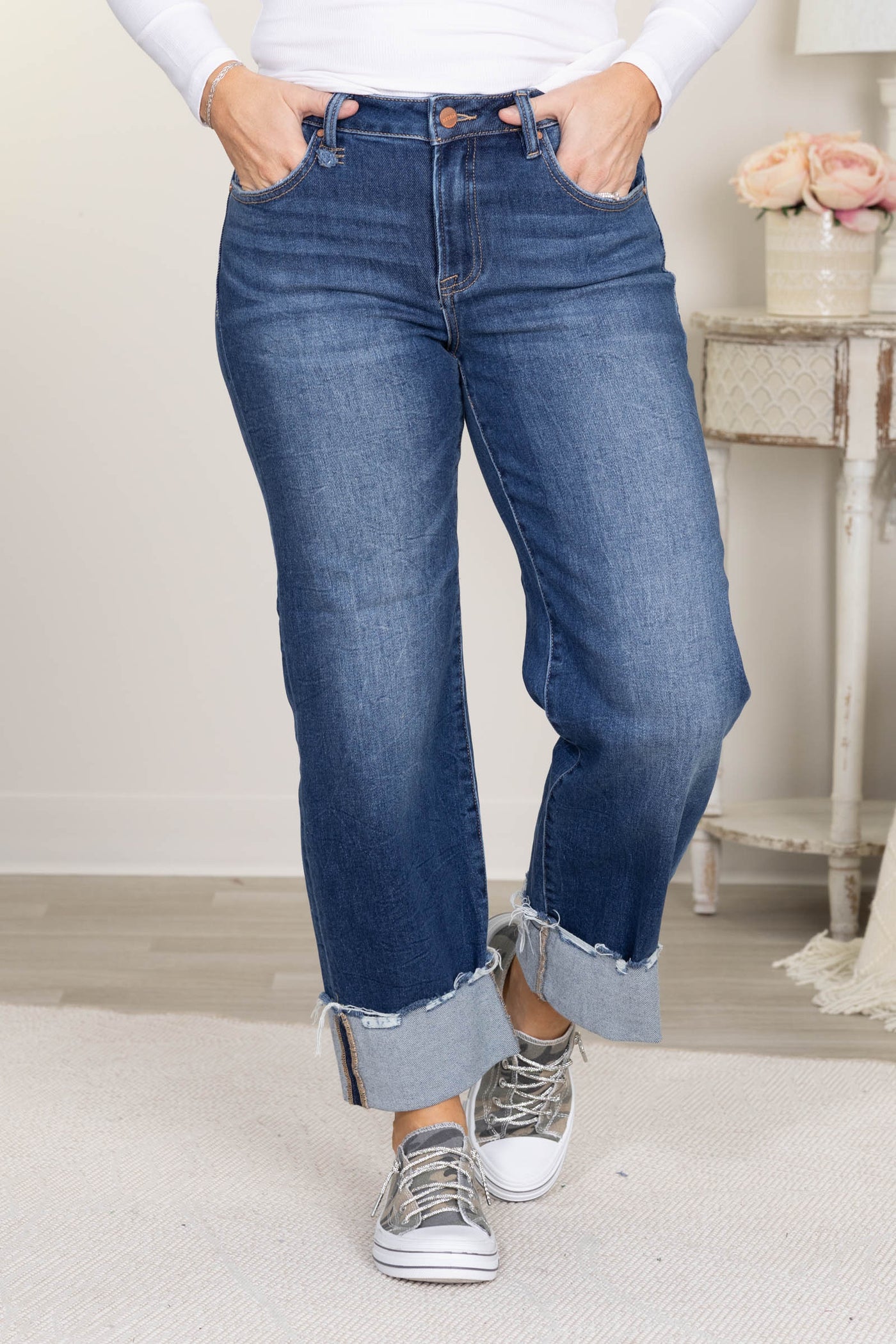 Risen High Rise Crop Boyfriend Cuffed Jeans