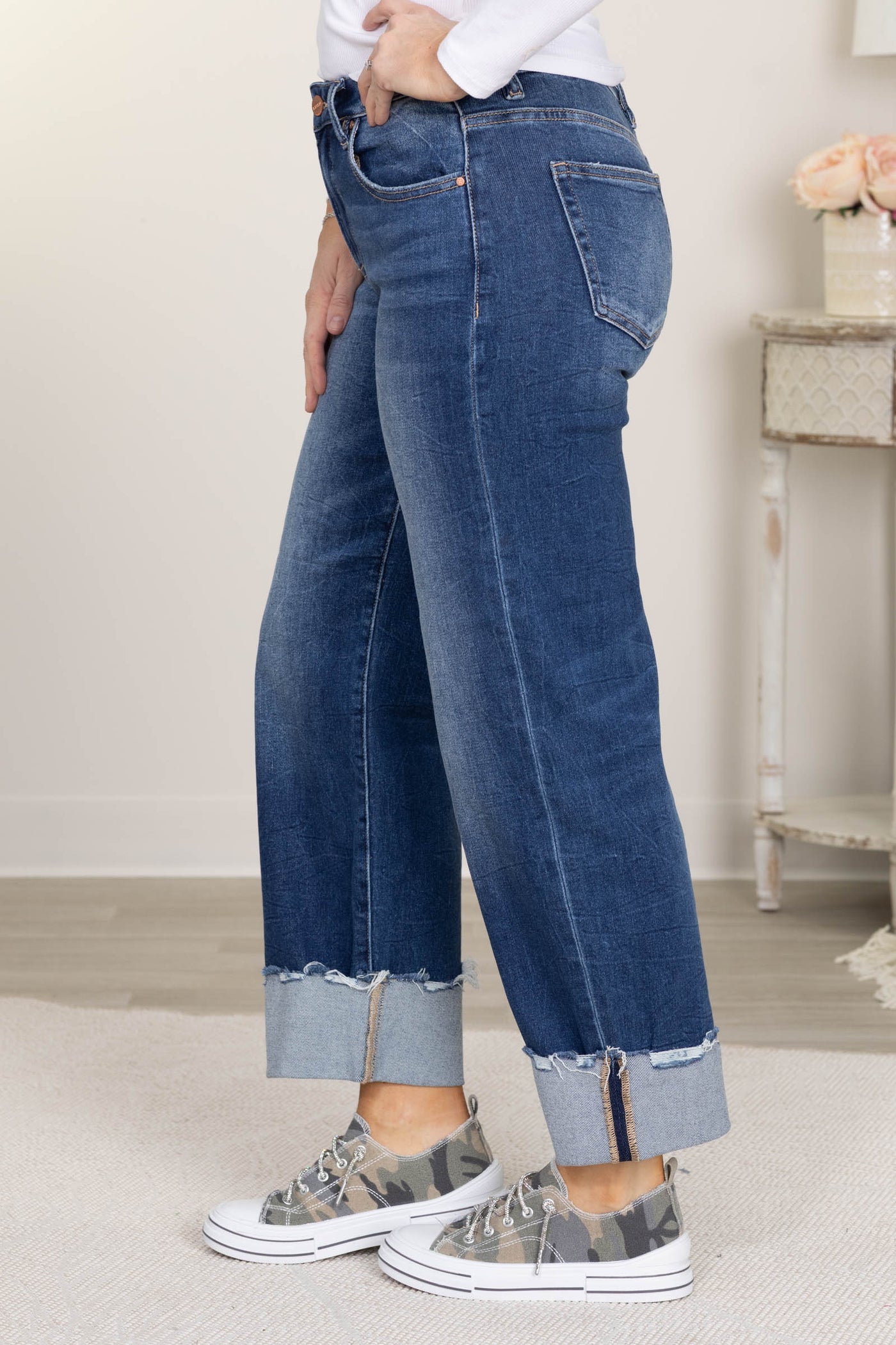 Risen High Rise Crop Boyfriend Cuffed Jeans