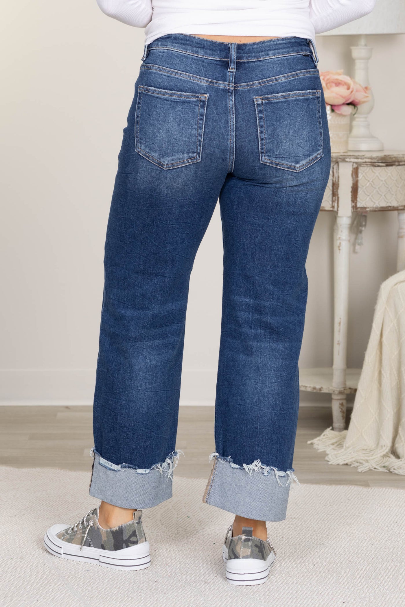Risen High Rise Crop Boyfriend Cuffed Jeans