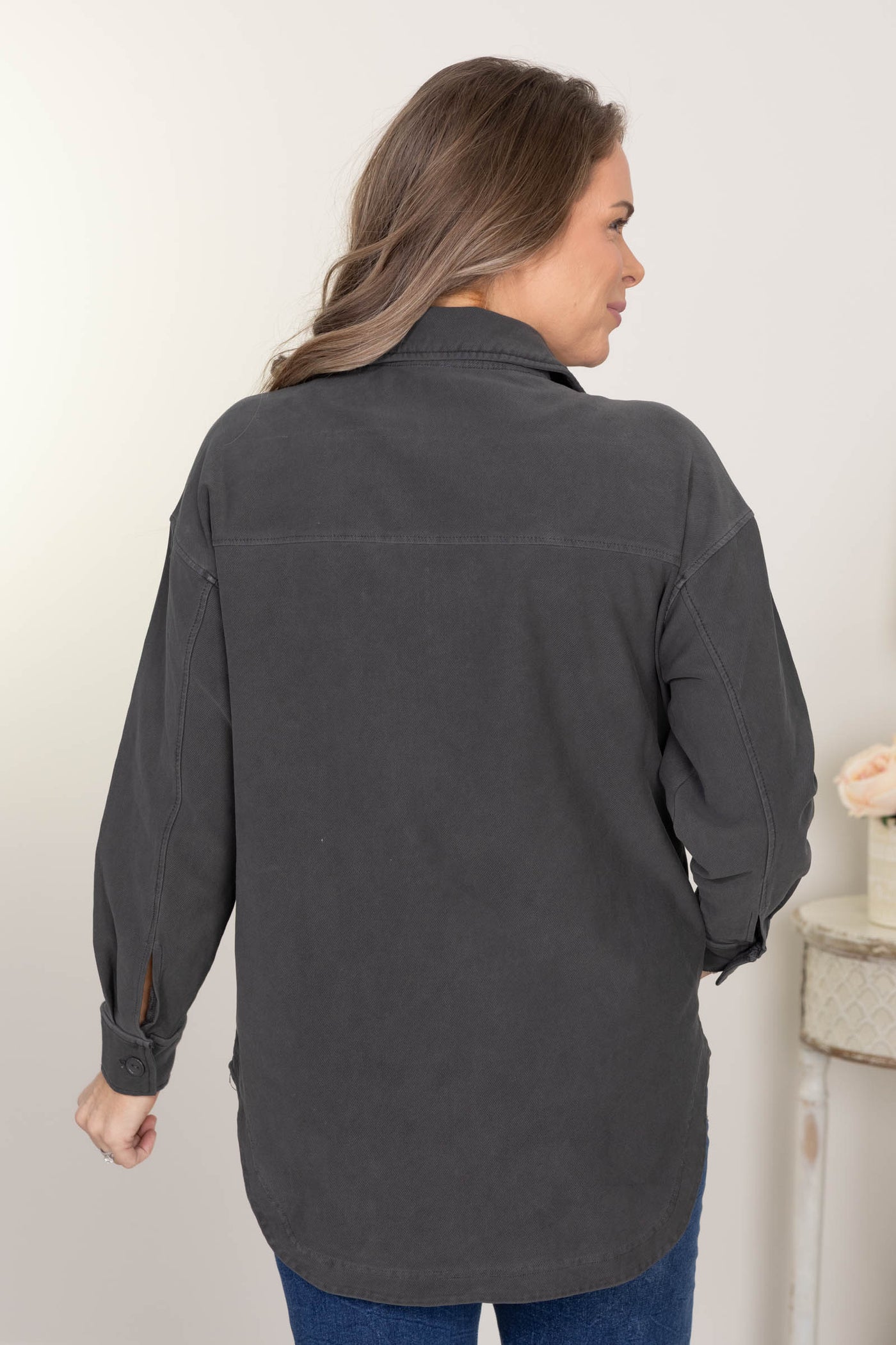 Charcoal Oversized Cargo Cotton Blend Shacket