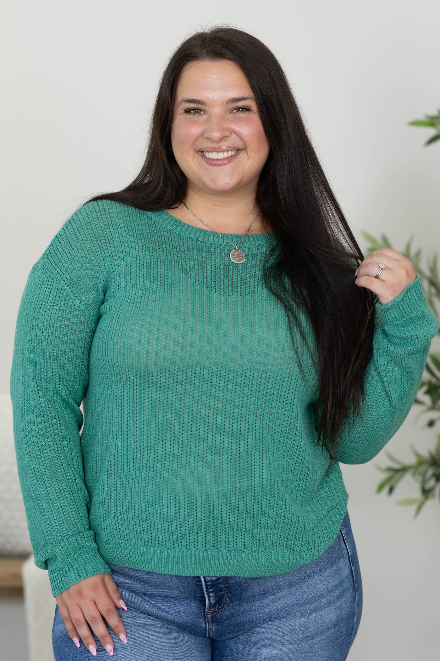 Staccato Solid Pointelle Sweater Knit Top