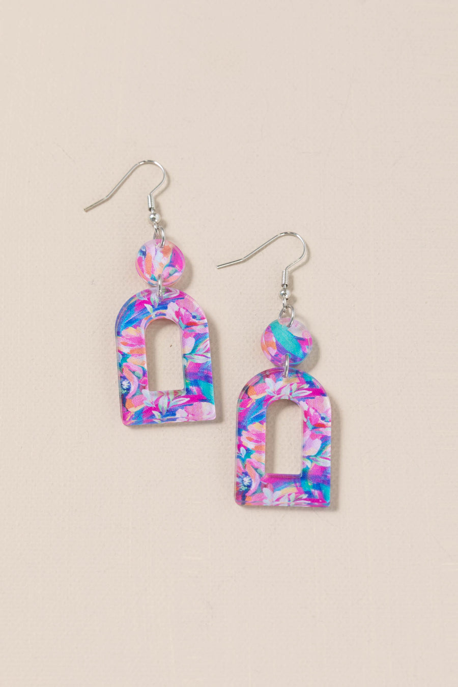 Pink Multicolor Floral Geometric Earrings
