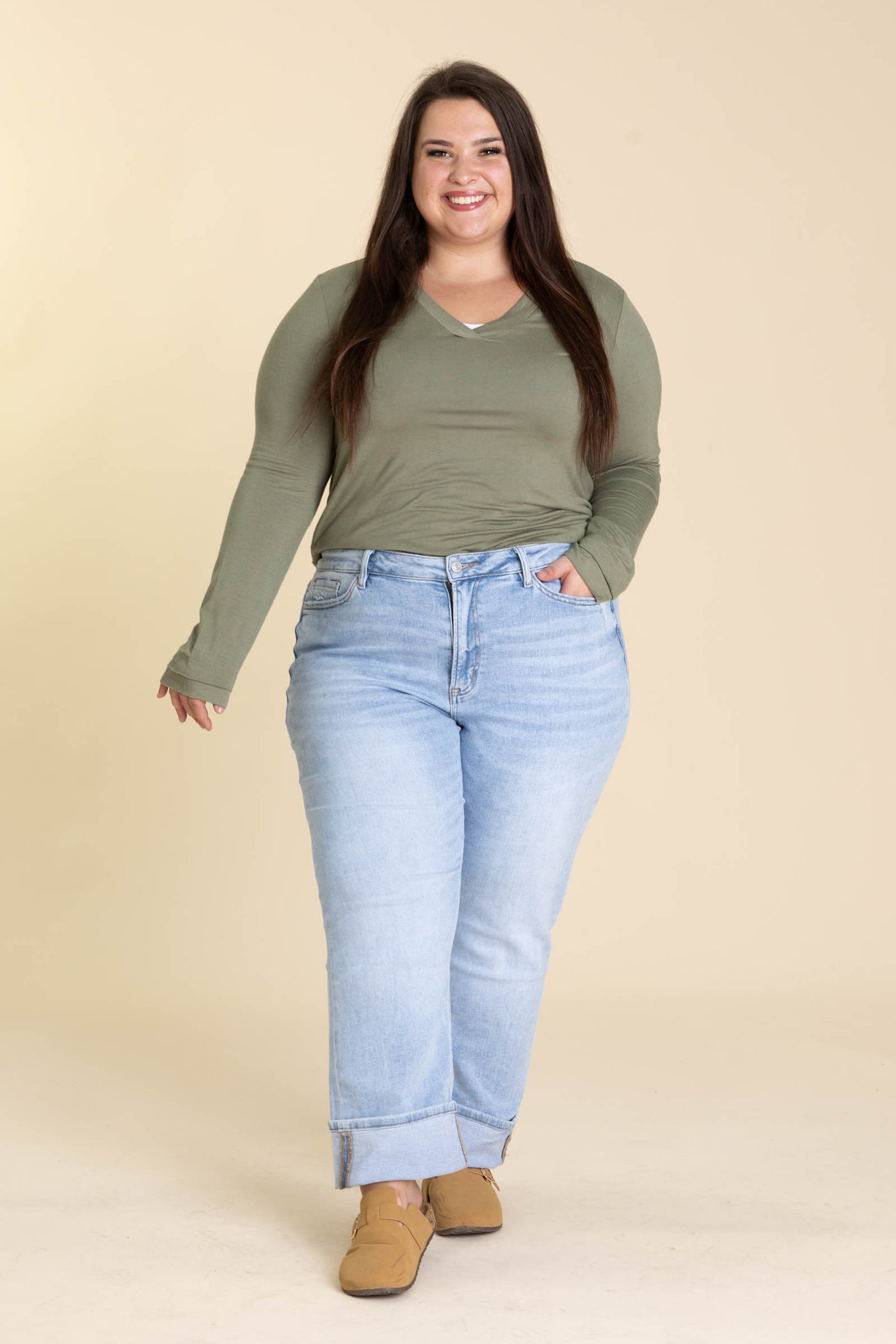 Mica Denim Light Wash Mid Rise Cuffed Jean