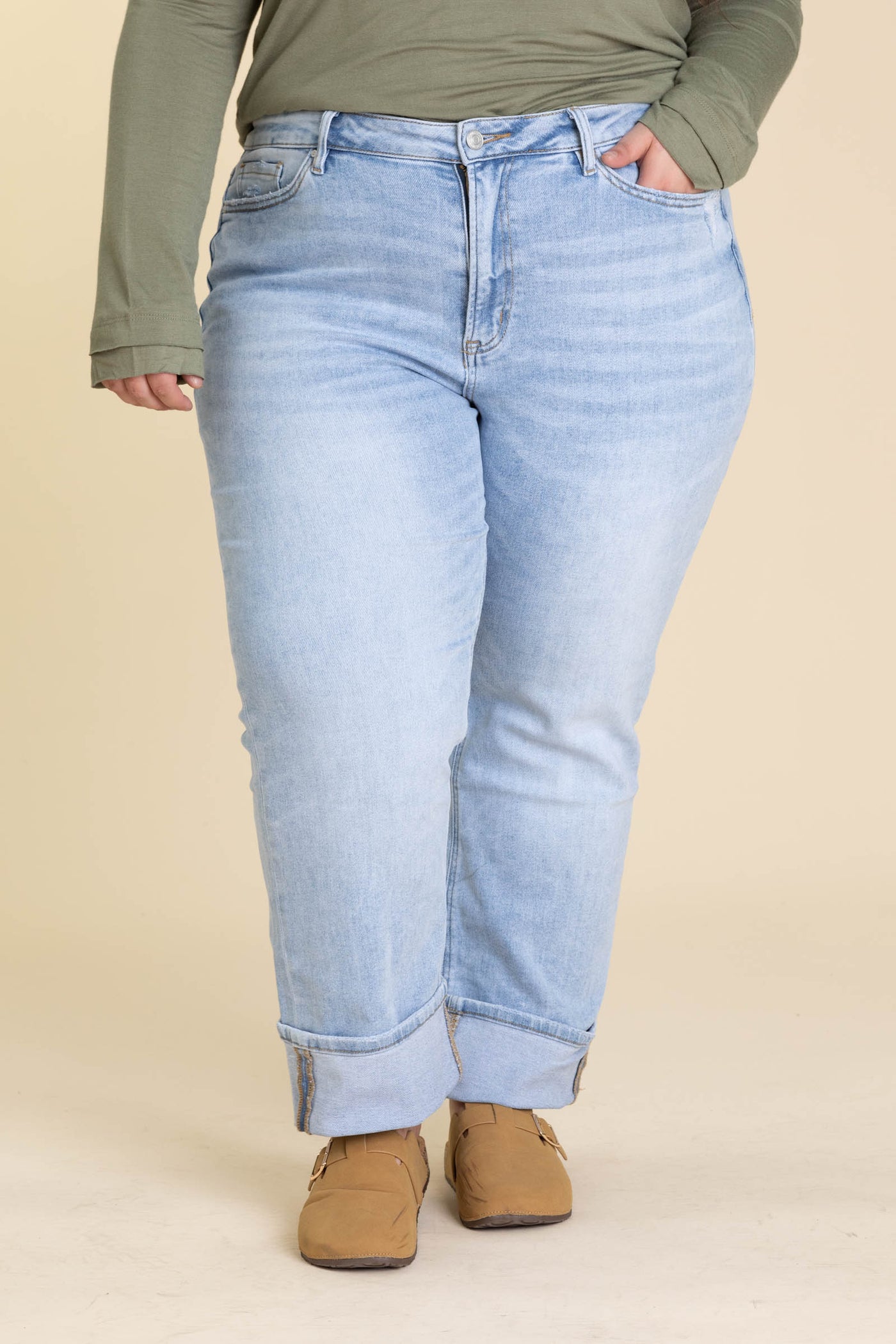 Mica Denim Light Wash Mid Rise Cuffed Jean