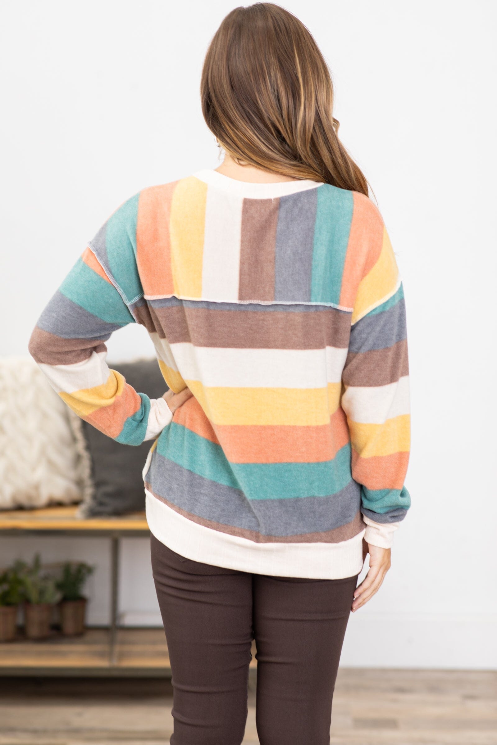 Teal Multicolor Stripe Long Sleeve Top - Filly Flair