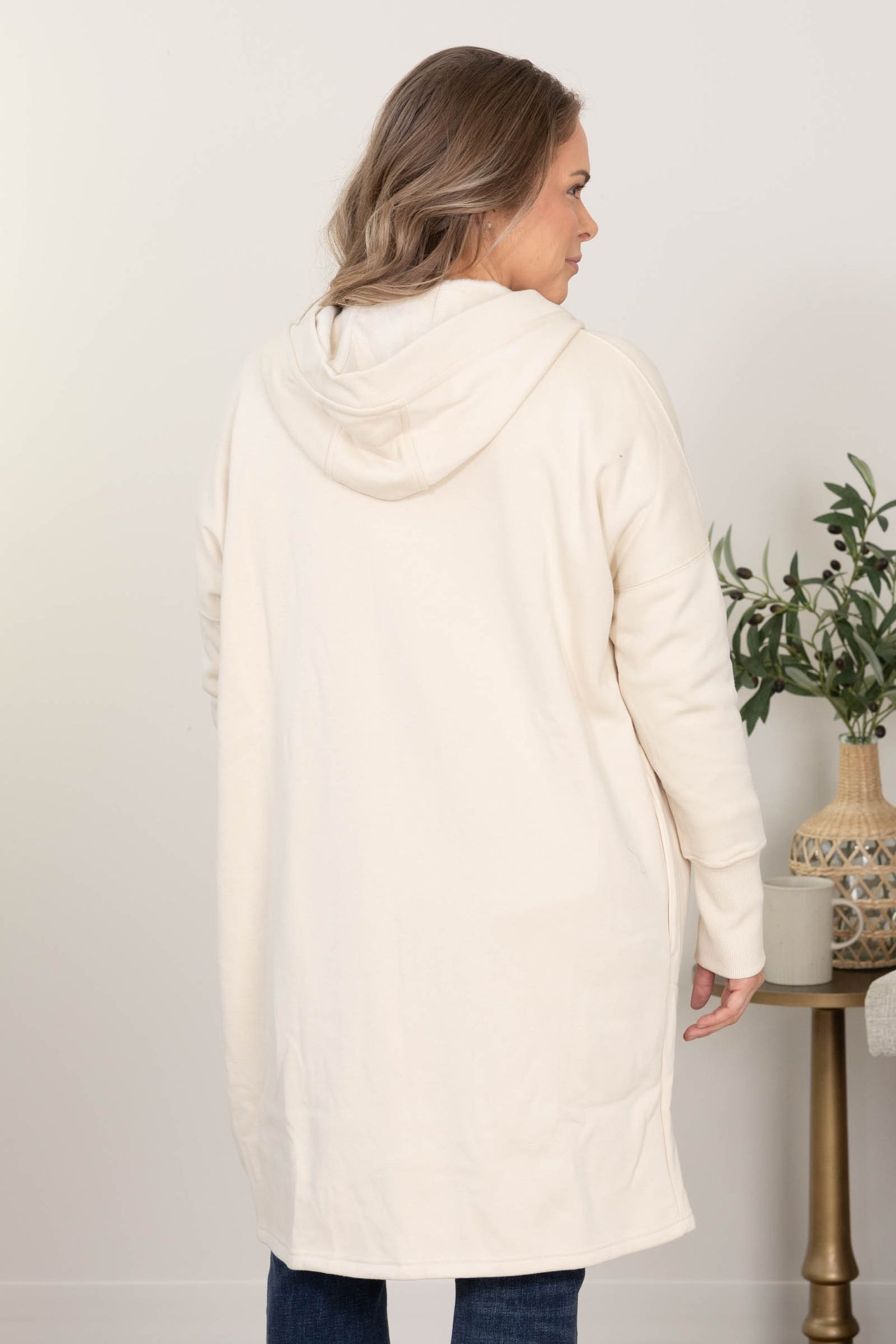 Cream Open Front Longline Hoodie Cardigan
