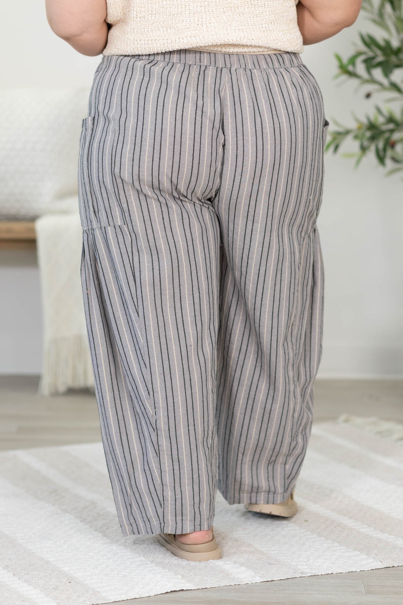 Cotierra Striped Wide Leg Pants with Elastic Waist
