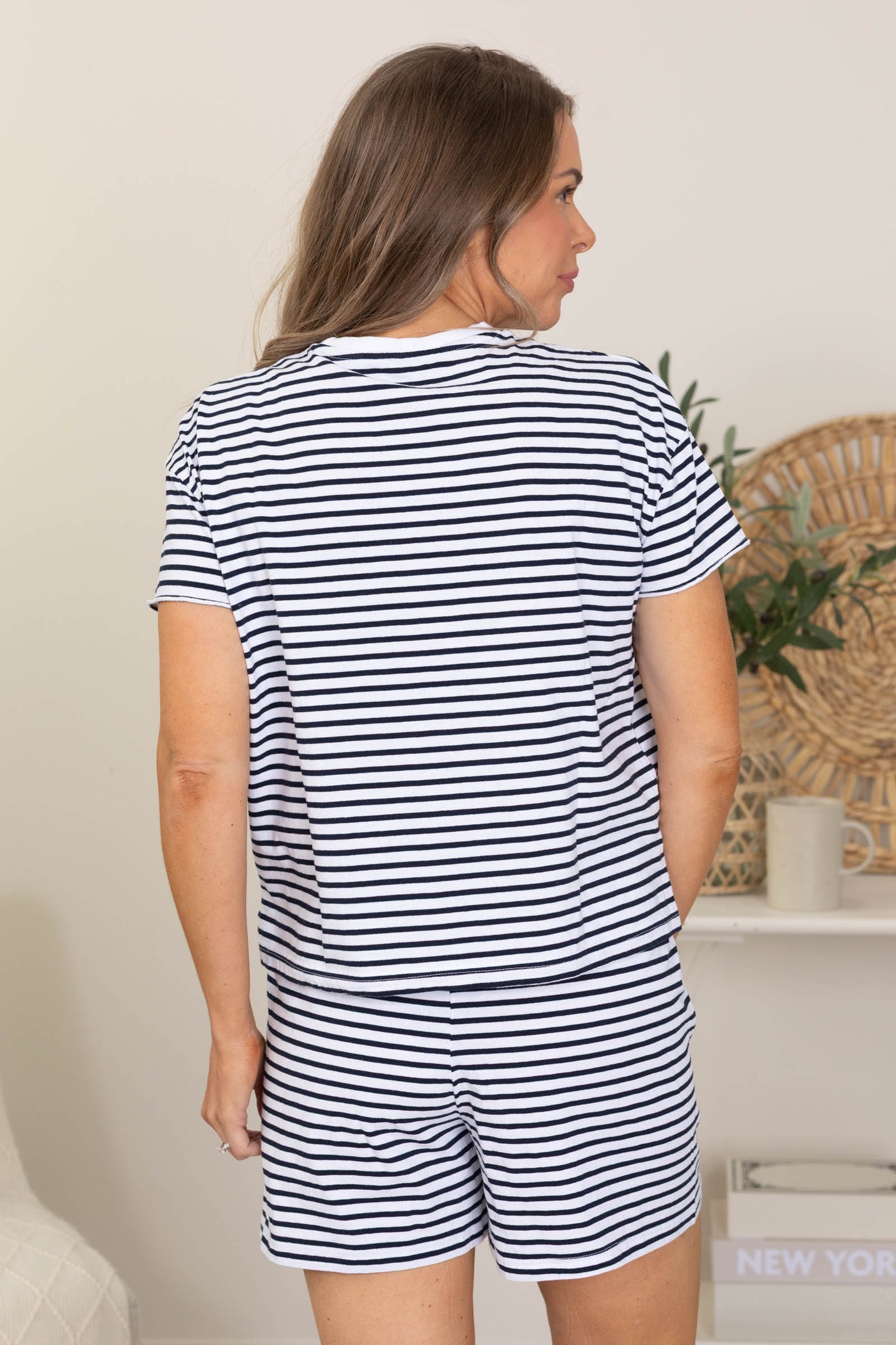 White And Navy Soft Striped Set