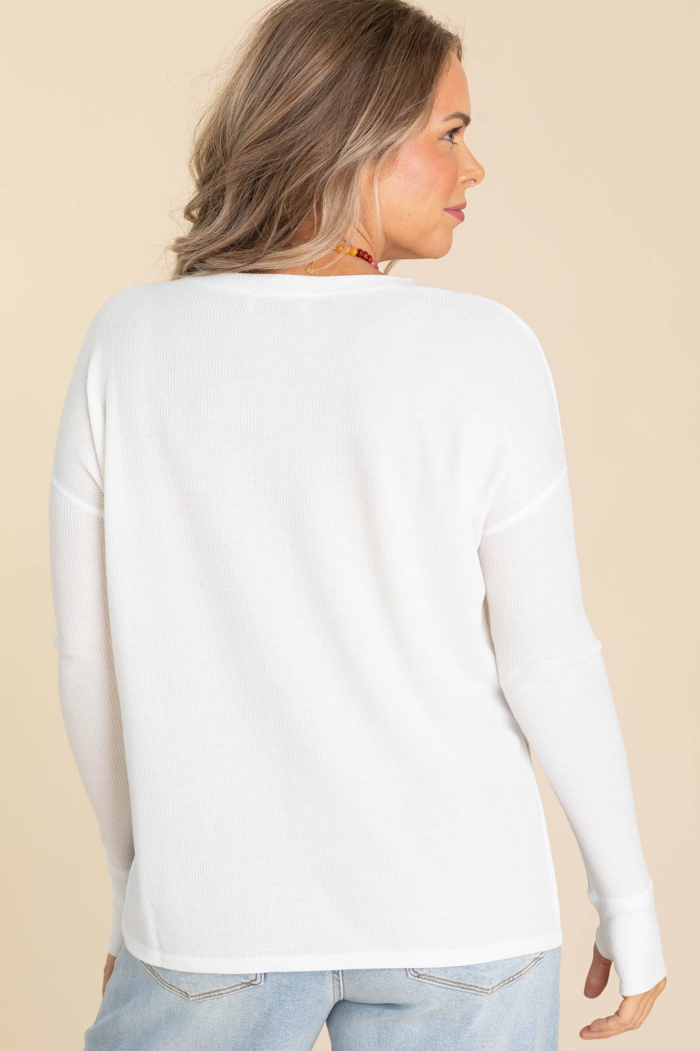 Waffle Thumb Hole Cuffs Henley Knit Tees