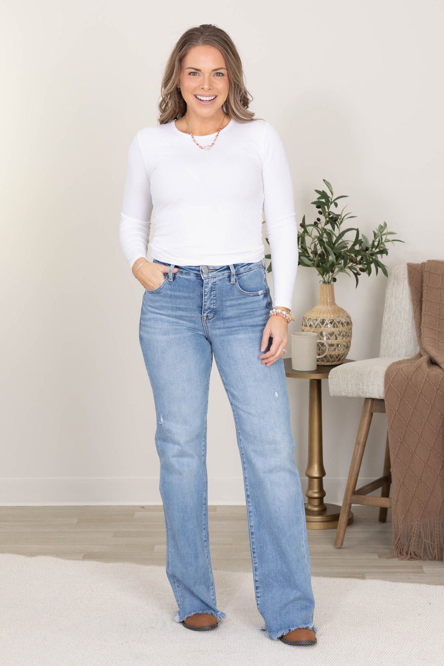 Risen Tummy Control High Rise Long Straight Jeans
