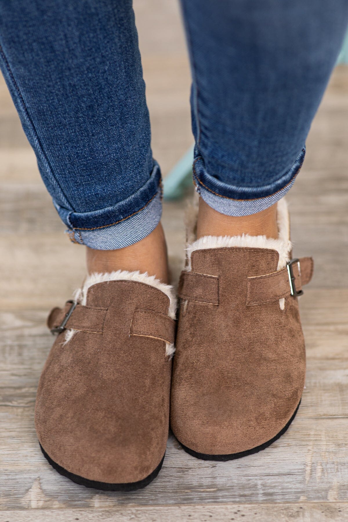 Mocha Faux Fur Lined Slip On Clogs - Filly Flair
