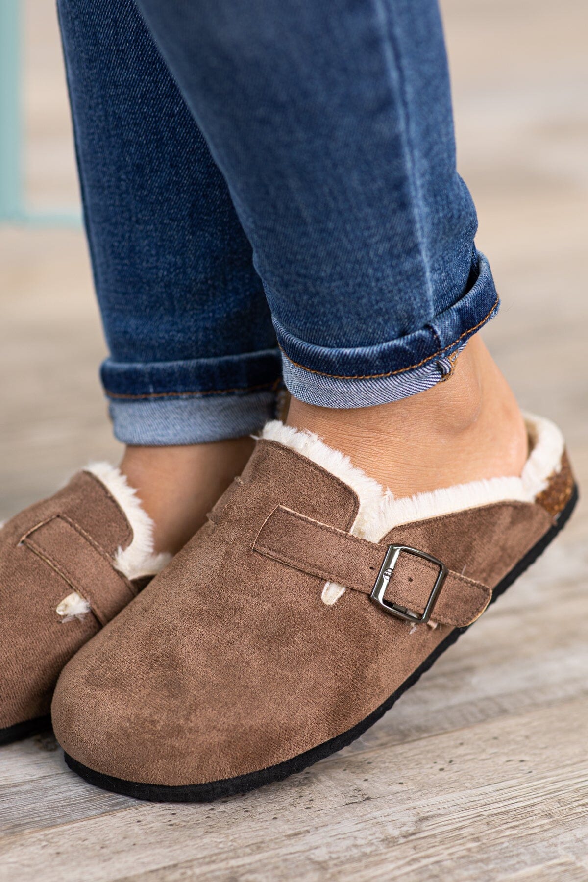 Mocha Faux Fur Lined Slip On Clogs - Filly Flair