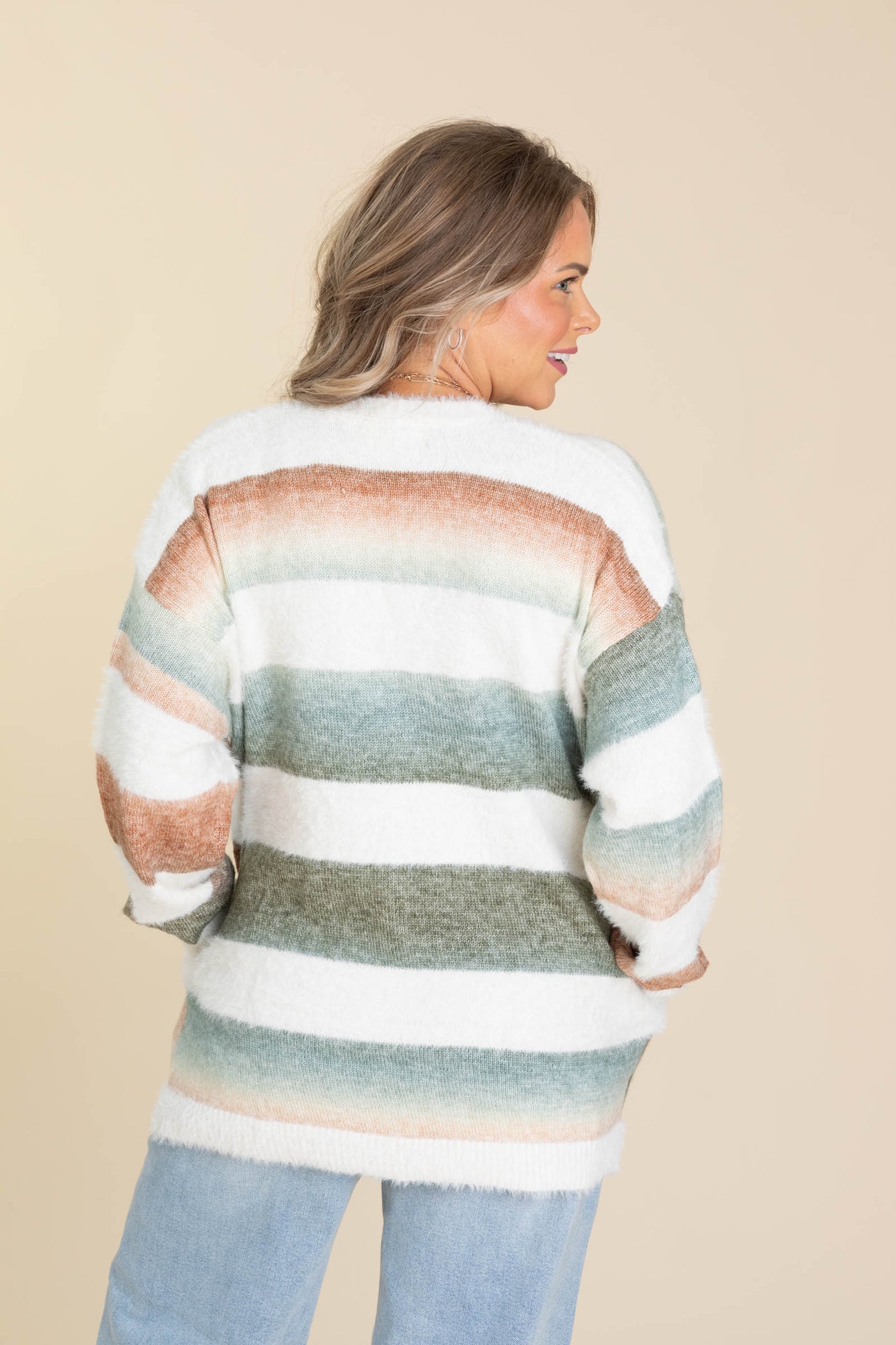 Ivory And Rust V-Neck Button Down Cardigan