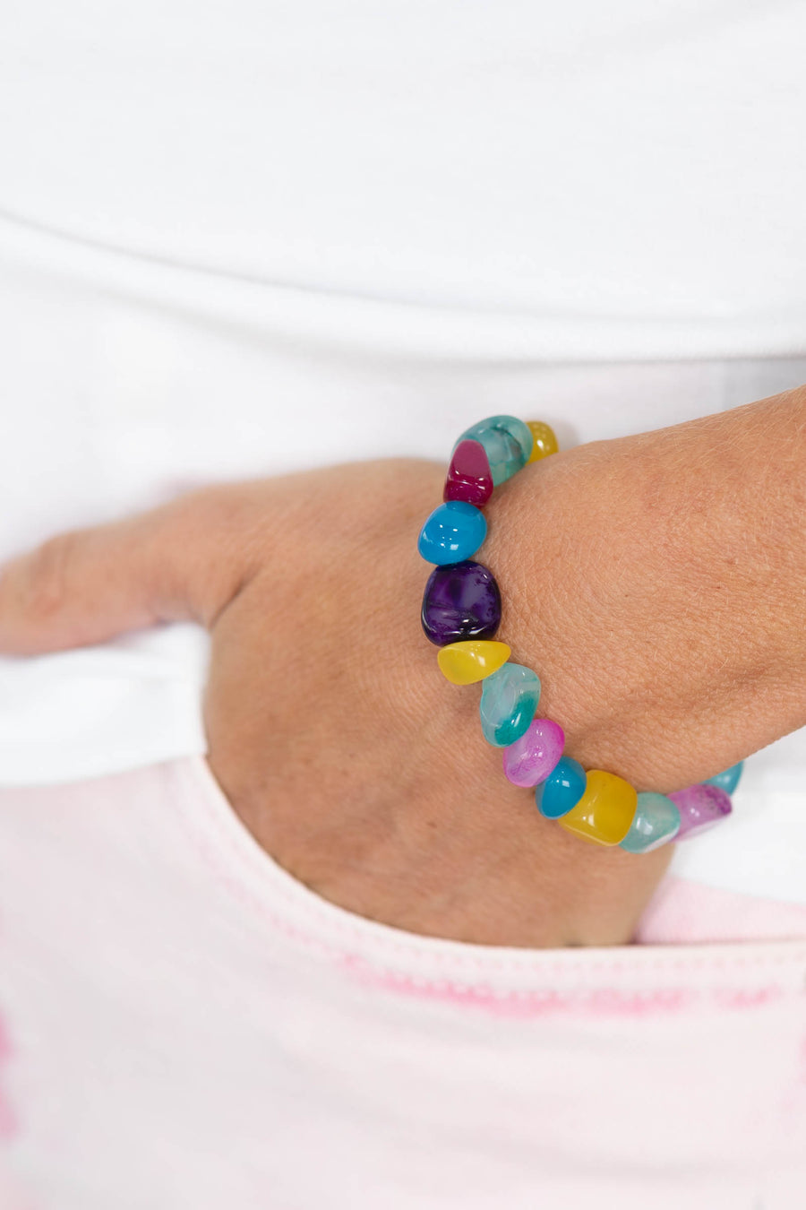 Multicolor Agate Rock Bead Bracelet