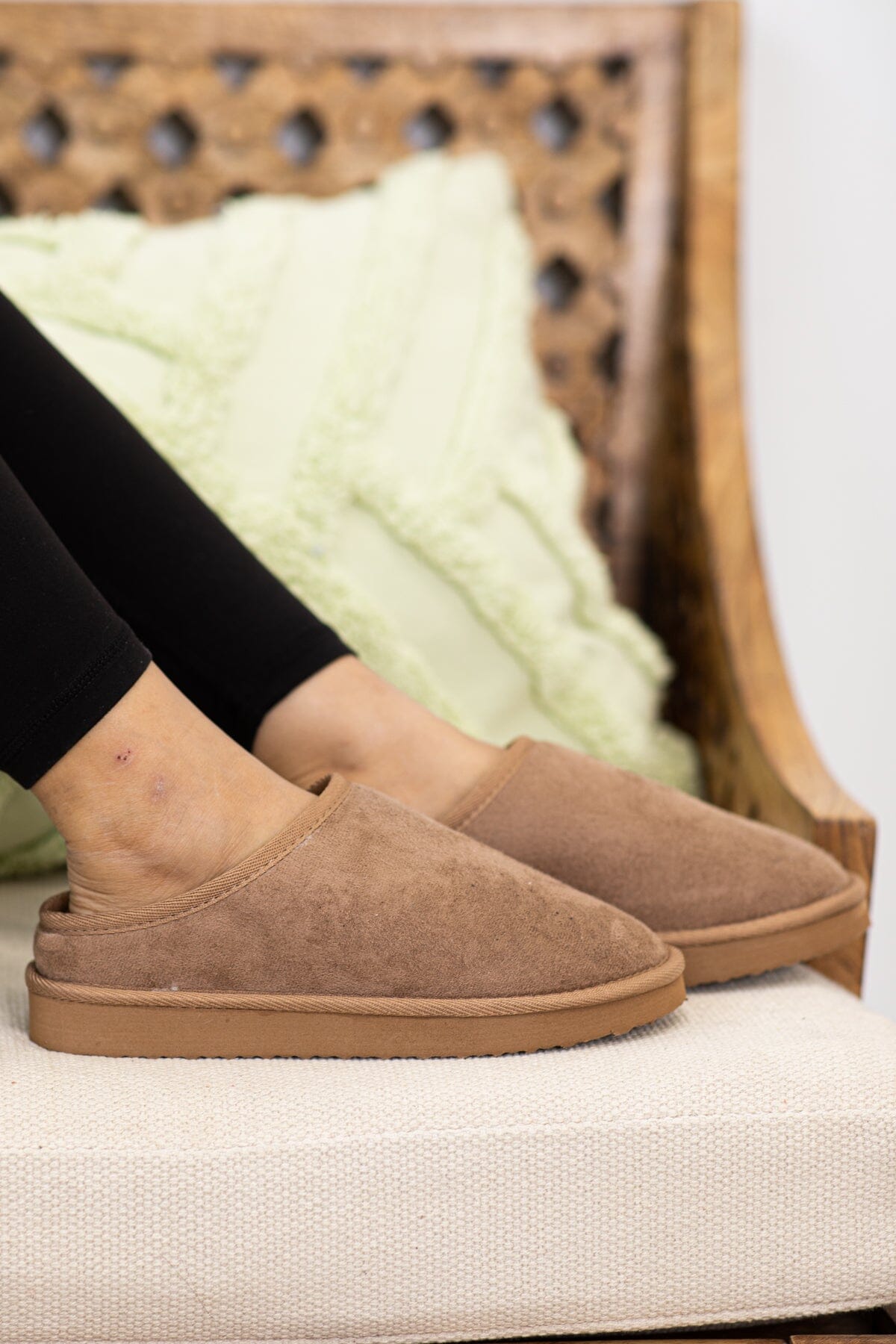 Mocha Faux Fur Lined Slip On Shoes - Filly Flair